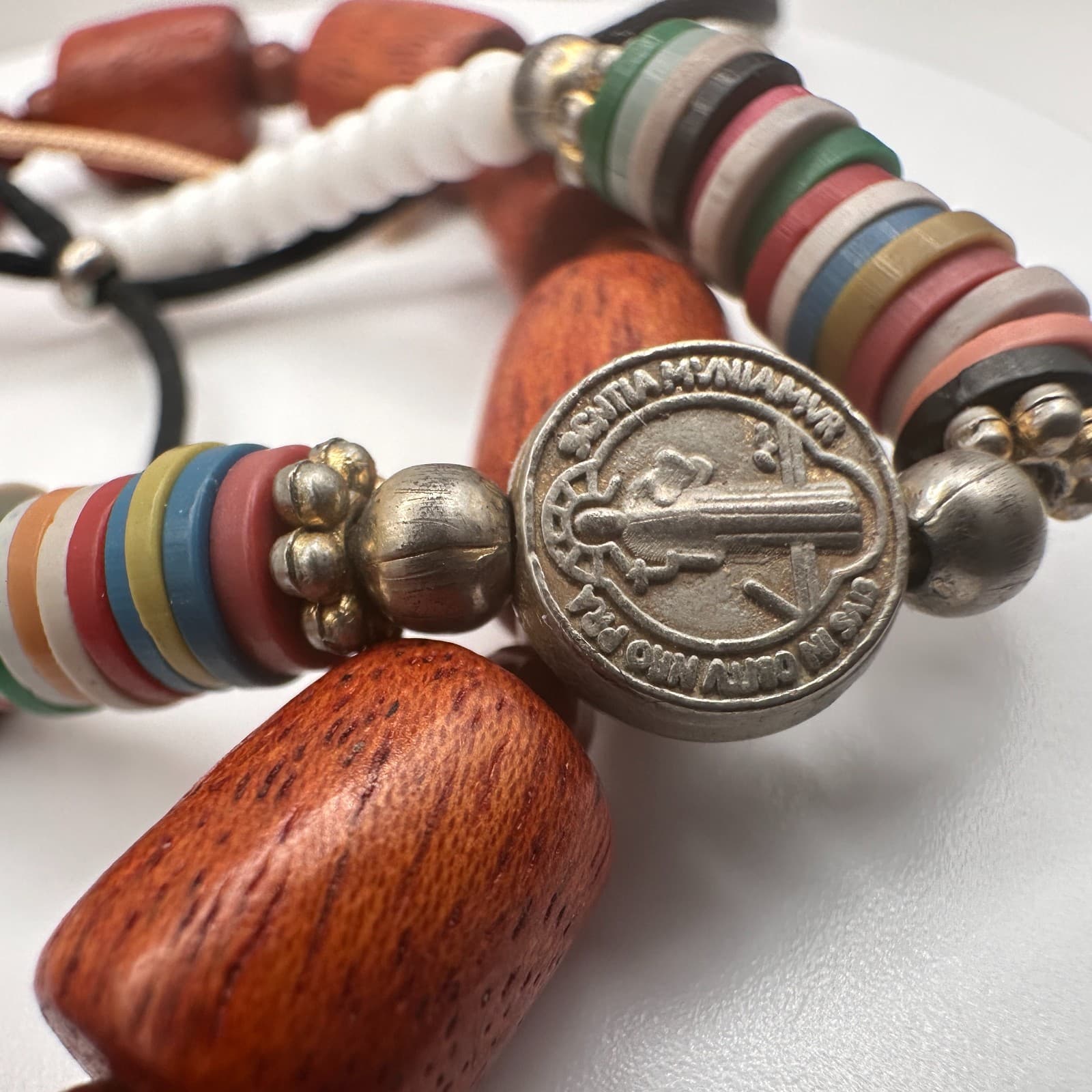 Vintage 90s Wooden Beaded Cross Necklace & Bracelets Set INRI Religious Jewelry - Thumbnail 17