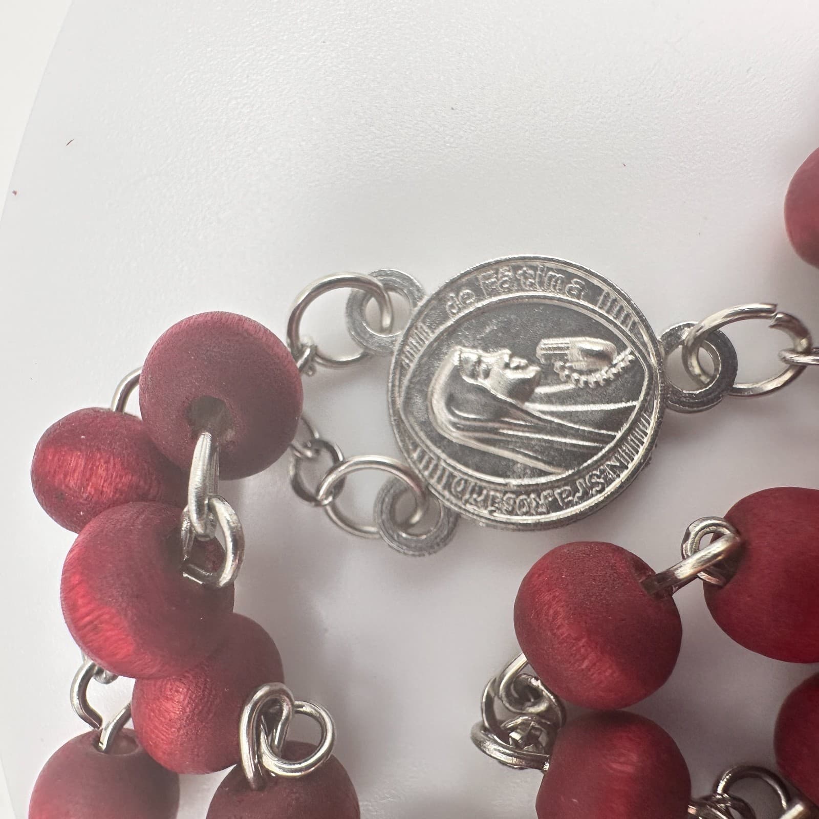 Vintage 90s Wooden Beaded Cross Necklace & Bracelets Set INRI Religious Jewelry - Thumbnail 9