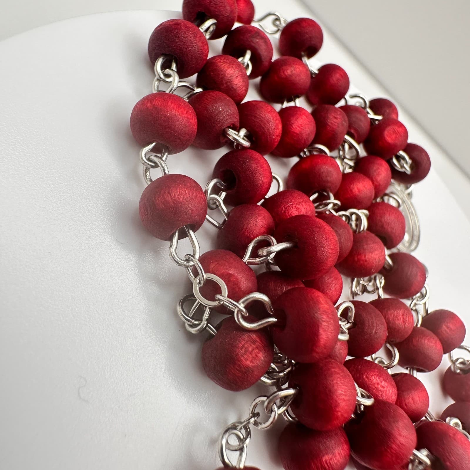 Vintage 90s Wooden Beaded Cross Necklace & Bracelets Set INRI Religious Jewelry - Thumbnail 5