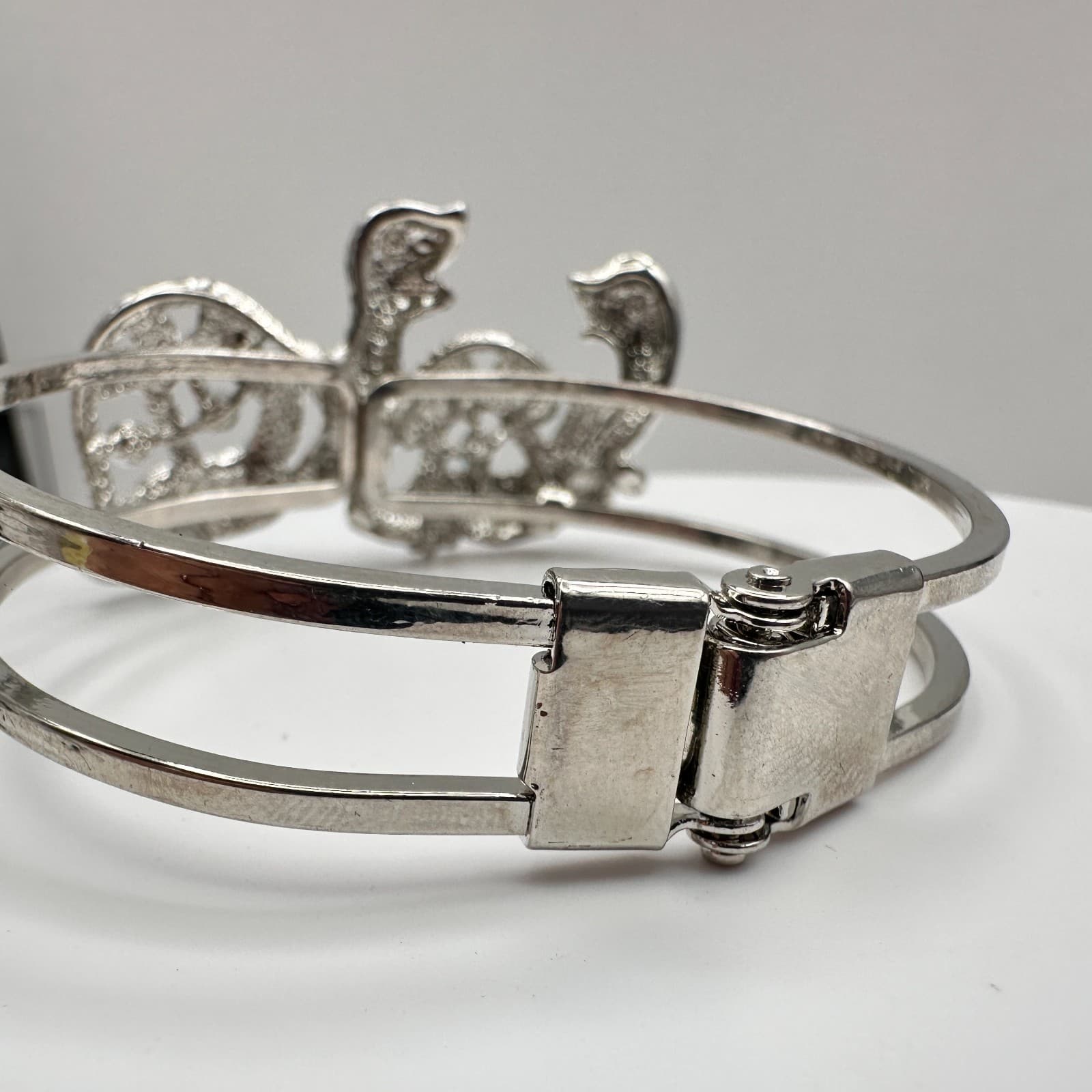 Vintage 90s Silver Tone Lizard Gecko Bracelet Blue Rhinestone Women's Jewelry - Thumbnail 8