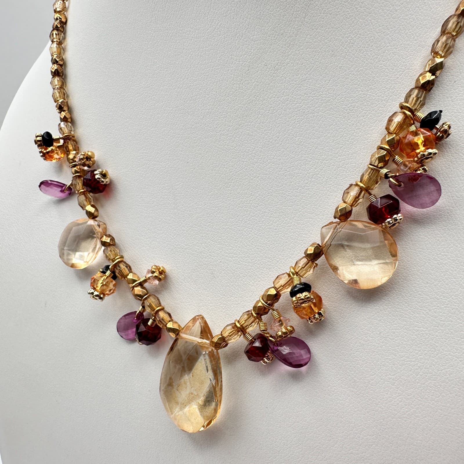 Vintage 90s Cookie Lee Glass Beaded Necklace Gold Tone Women's Classic Jewelry - Thumbnail 12