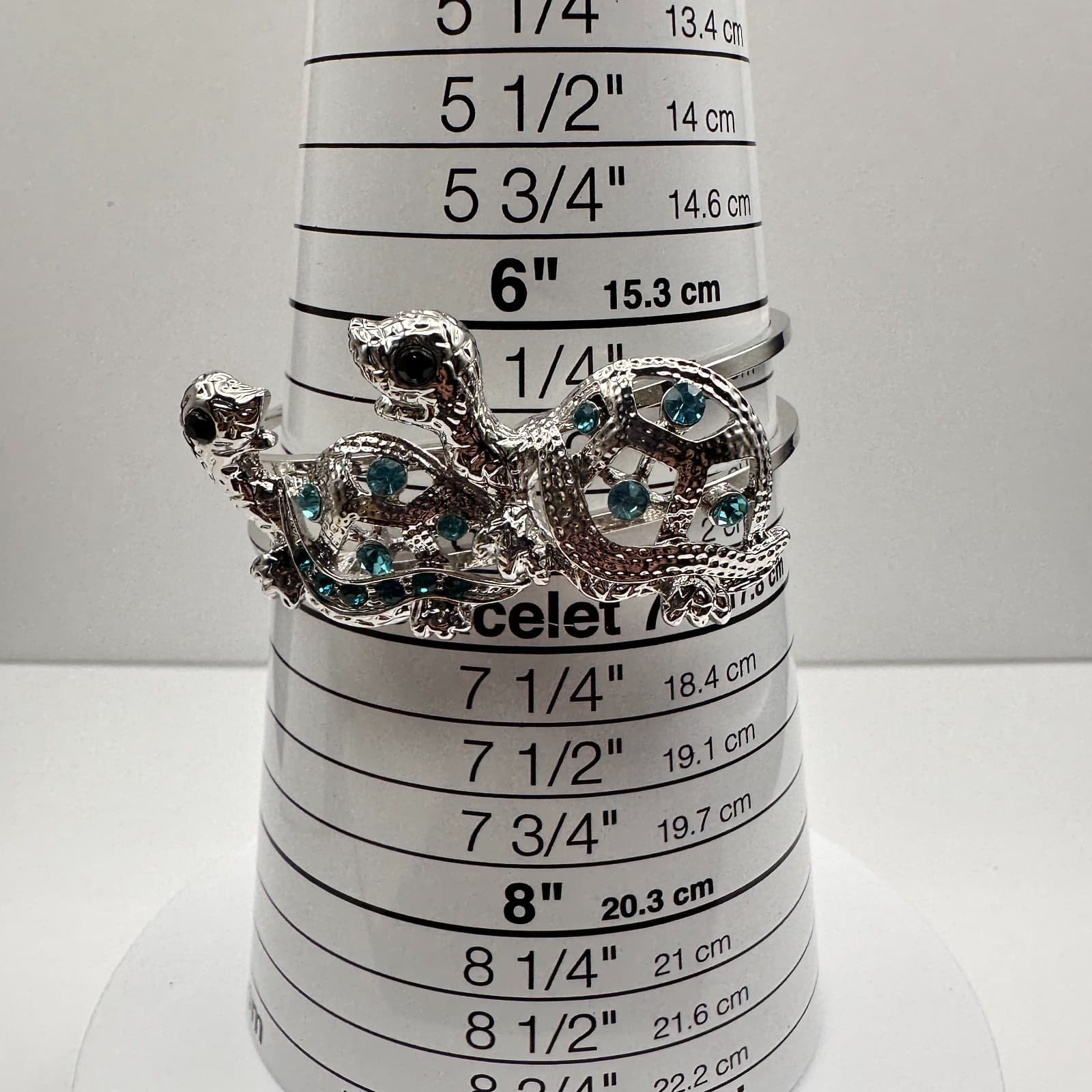 Vintage 90s Silver Tone Lizard Gecko Bracelet Blue Rhinestone Women's Jewelry - Thumbnail 13