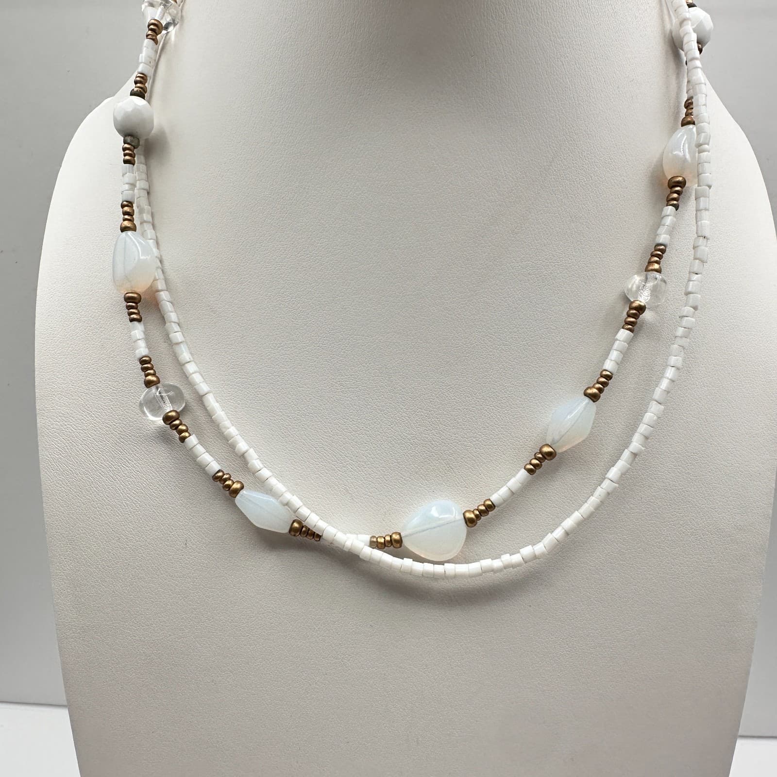 Vintage 90s Cookie Lee Double Strand Beaded Gold Tone Necklace Boho Jewelry - Image 1