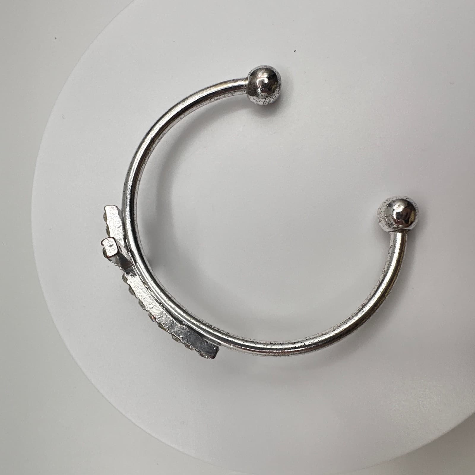 Vintage 90s Silver Tone Rhinestone Cross Cuff Bracelet Religious Fashion Jewelry - Thumbnail 11