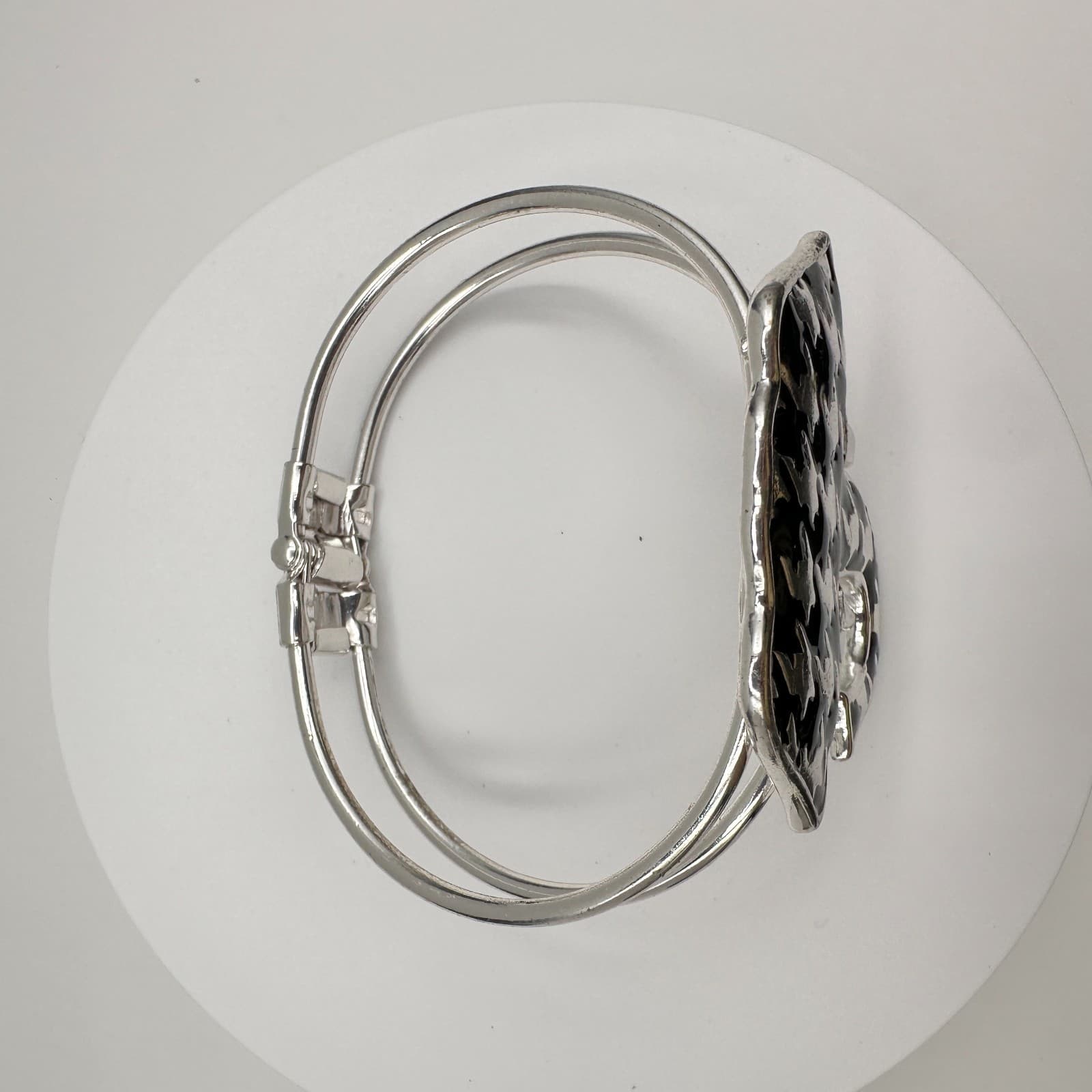 Vintage 90s Black Enamel Elephant Bracelet Silver Tone Women's Classic Jewelry - Thumbnail 9