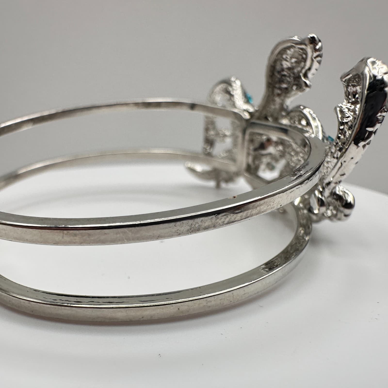 Vintage 90s Silver Tone Lizard Gecko Bracelet Blue Rhinestone Women's Jewelry - Thumbnail 7