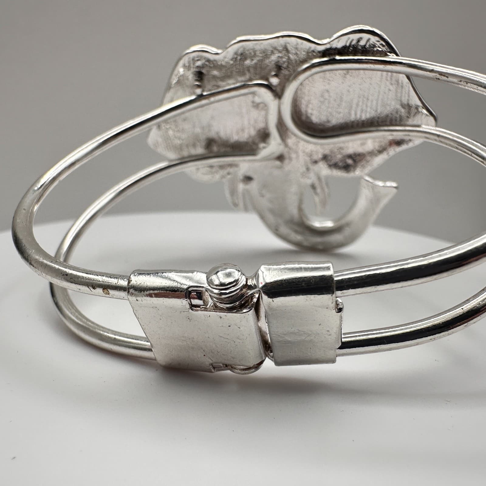 Vintage 90s Black Enamel Elephant Bracelet Silver Tone Women's Classic Jewelry - Thumbnail 6