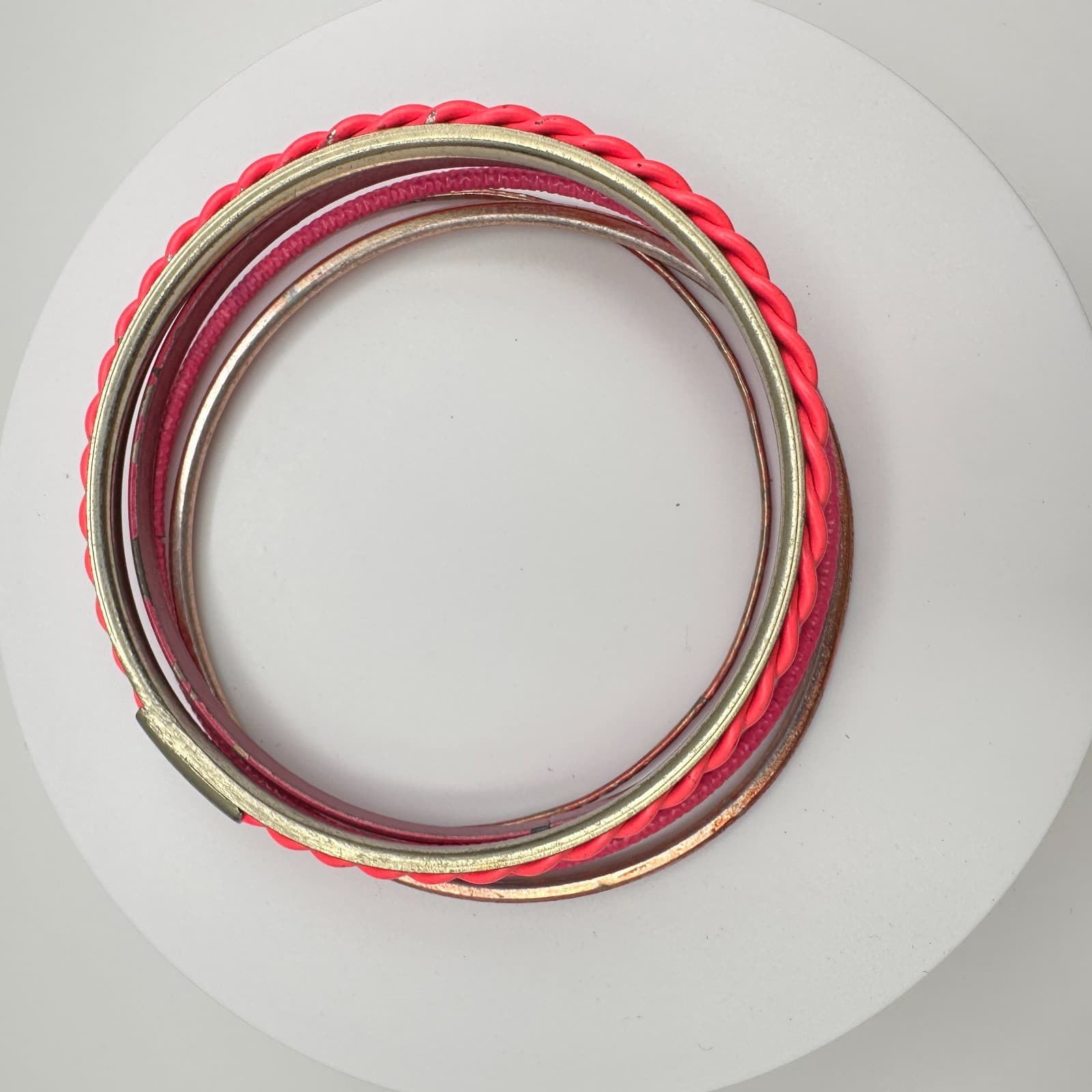 Vintage 80s Gold Tone Bangle Set Stackable Boho Women's Classic Fashion Jewelry - Thumbnail 8