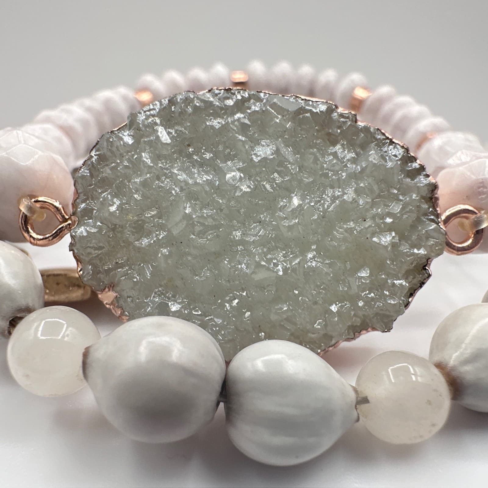 Vintage 90s Boho Multi-Strand Bracelet Set Druzy Quartz Beaded Jewelry - Thumbnail 6