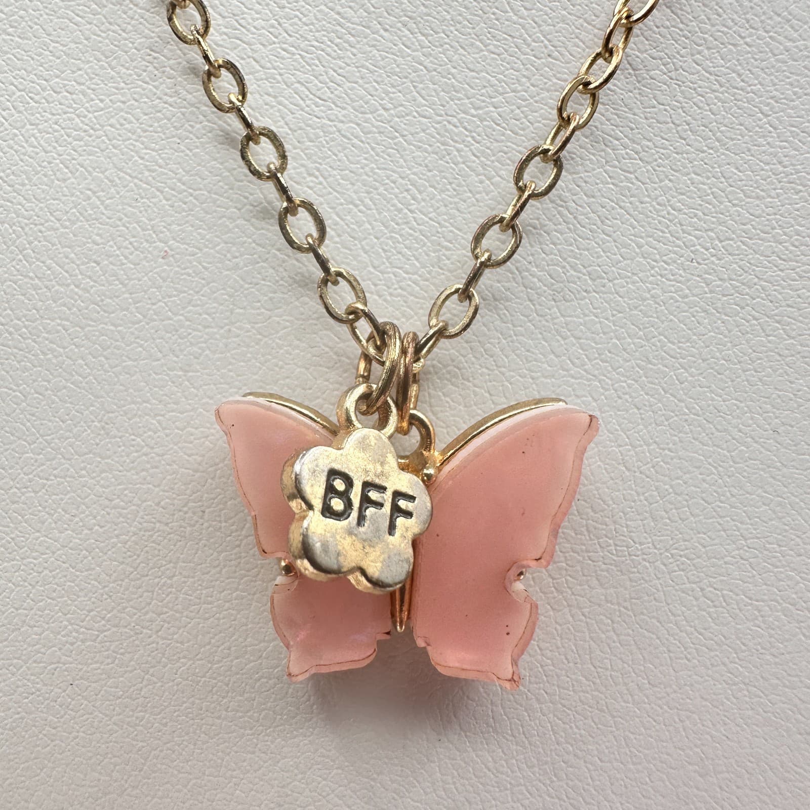Vintage Y2K Pink Butterfly BFF Necklace Gold Tone Charm Women's Classic Jewelry - Image 1