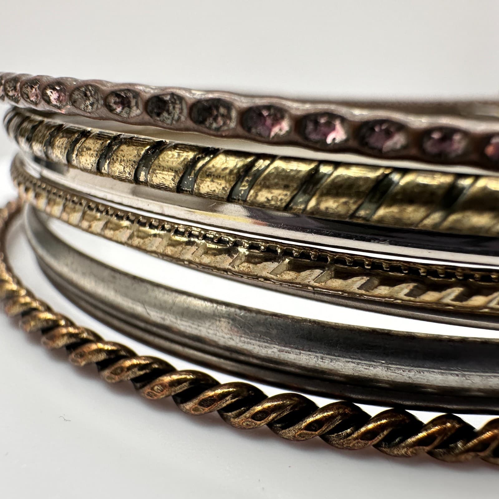 Vintage 80s 90s Stackable Bangle Set Retro Women's Classic Fashion Jewelry - Thumbnail 6