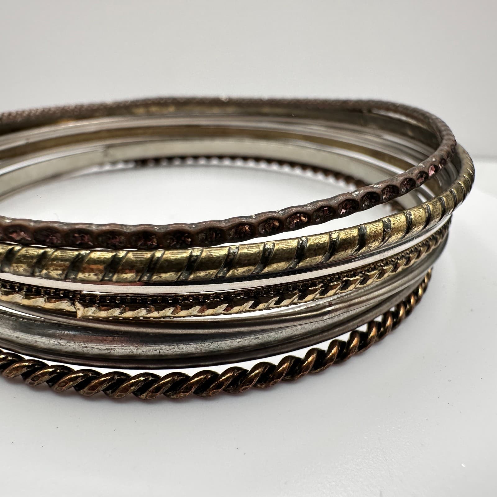 Vintage 80s 90s Stackable Bangle Set Retro Women's Classic Fashion Jewelry - Thumbnail 4