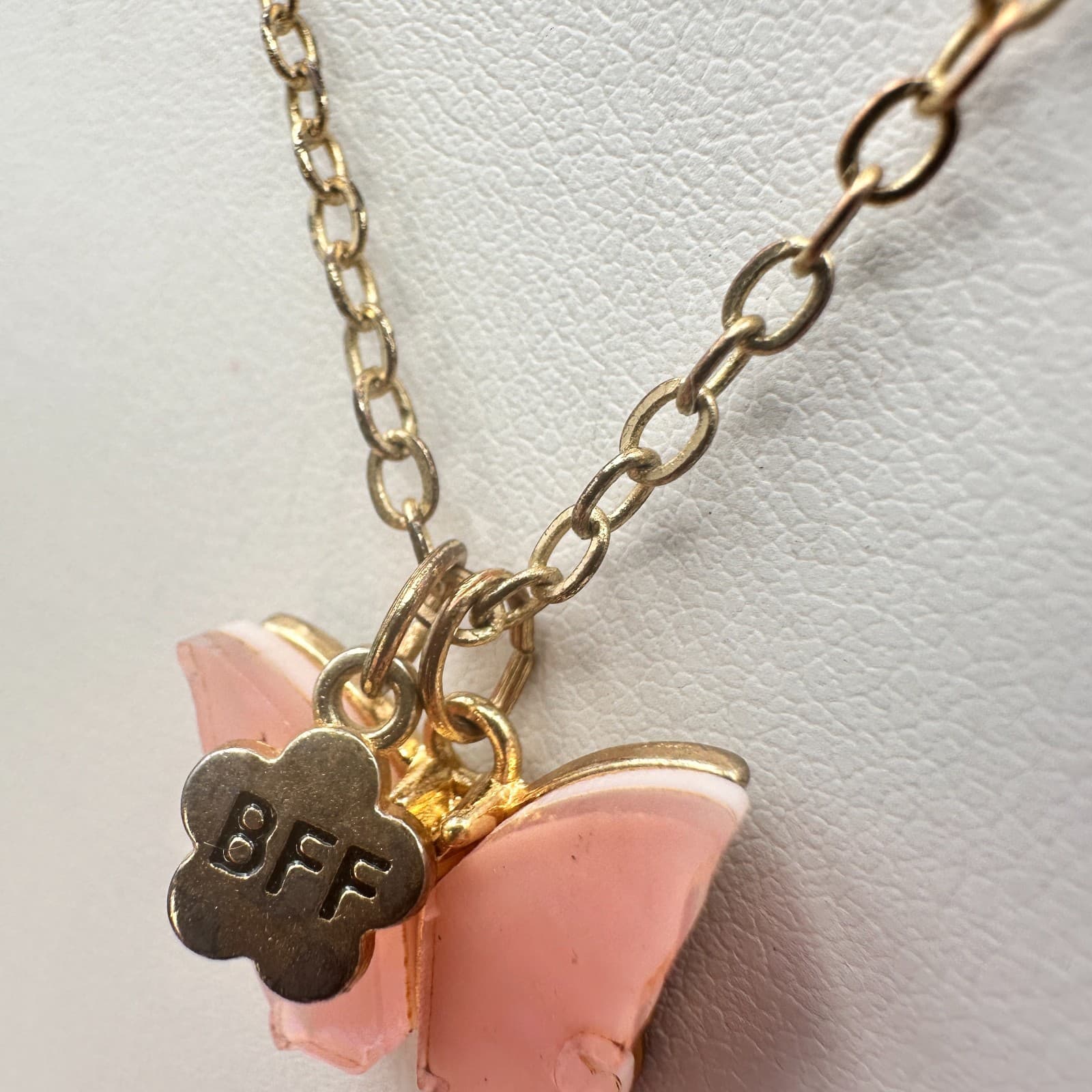 Vintage Y2K Pink Butterfly BFF Necklace Gold Tone Charm Women's Classic Jewelry - Thumbnail 6