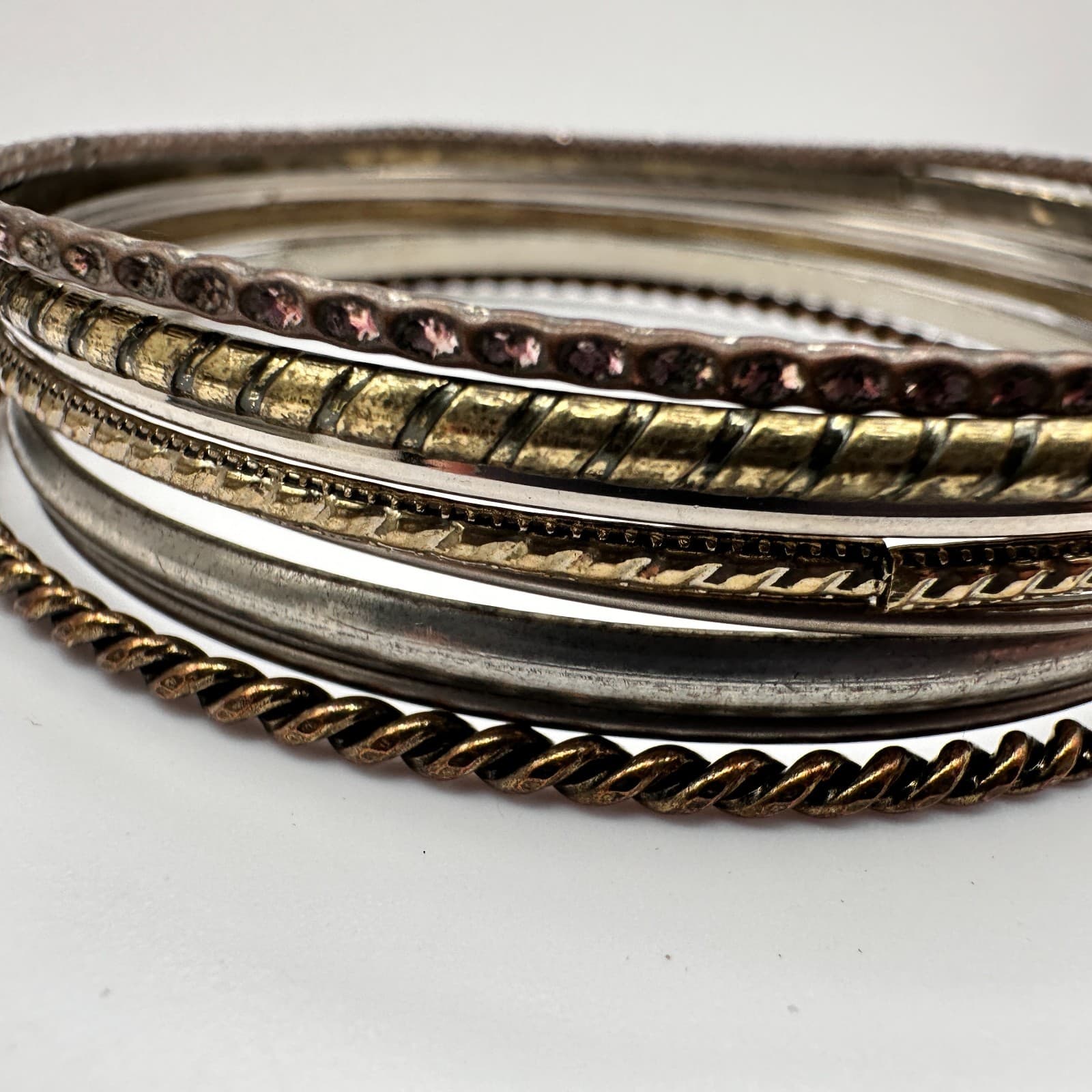 Vintage 80s 90s Stackable Bangle Set Retro Women's Classic Fashion Jewelry - Thumbnail 3