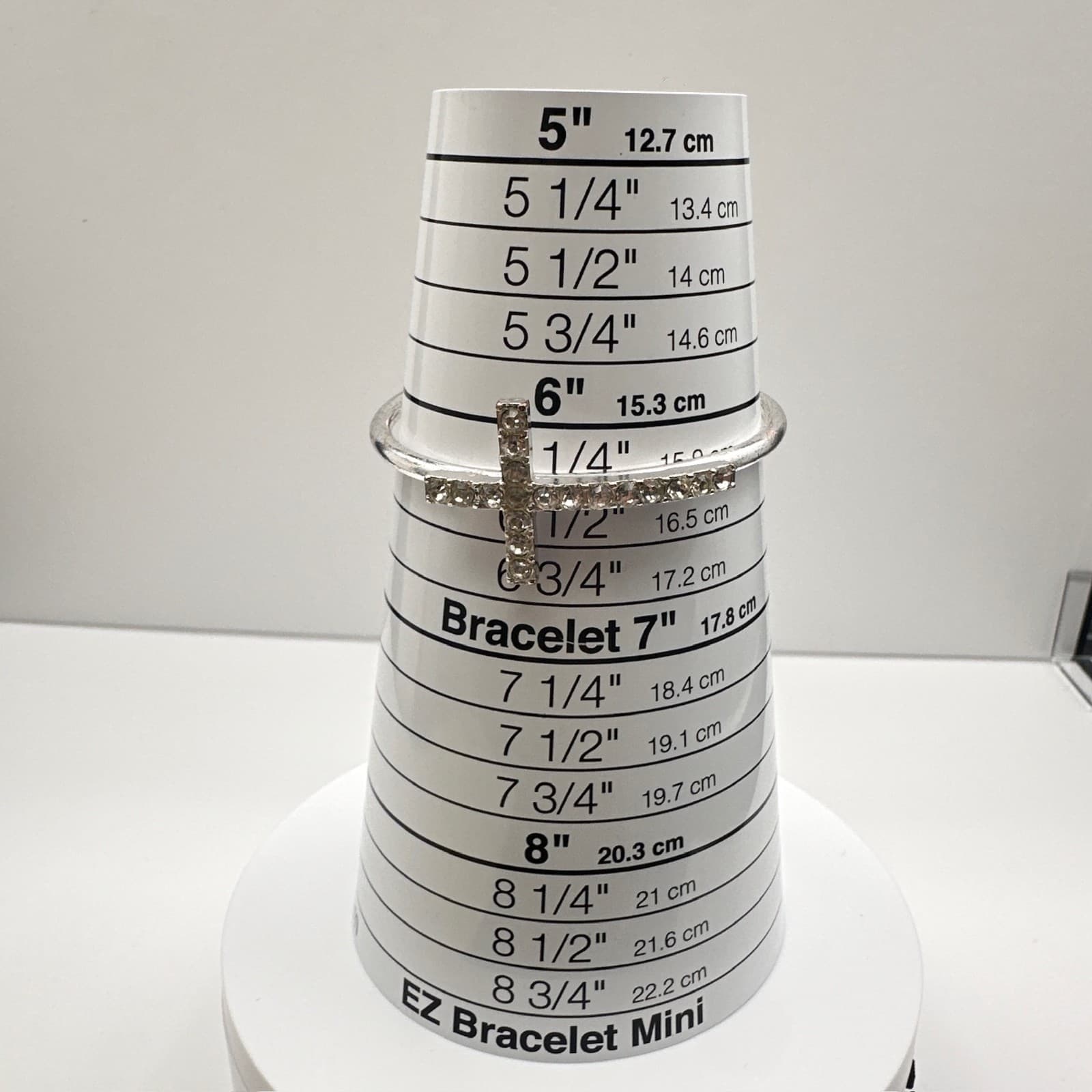 Vintage 90s Silver Tone Rhinestone Cross Cuff Bracelet Religious Fashion Jewelry - Thumbnail 13