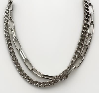 Vintage 80s 90s Y2K Double Layer Silver Tone Chunky Chain Necklace Boho - Image 1