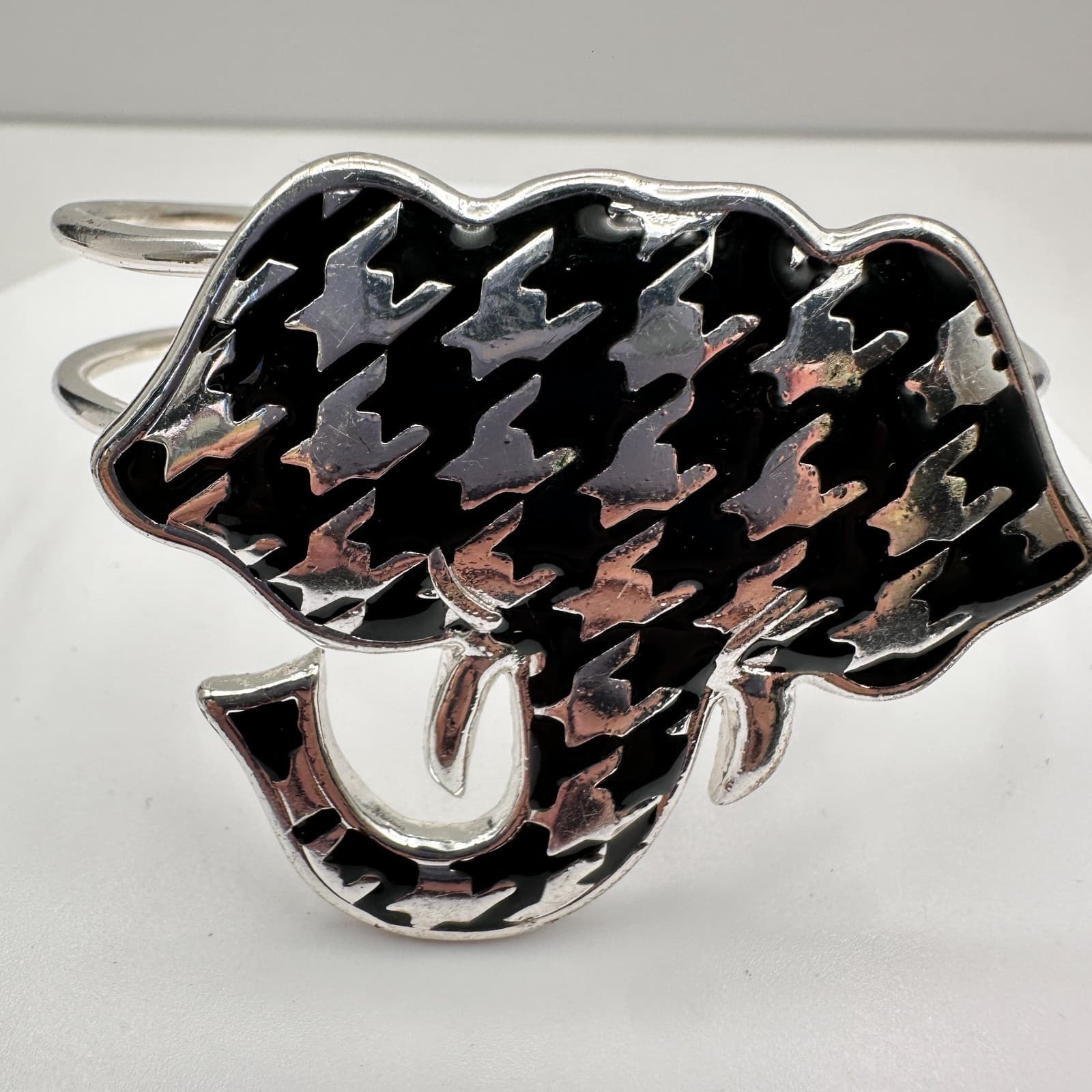 Vintage 90s Black Enamel Elephant Bracelet Silver Tone Women's Classic Jewelry - Thumbnail 11