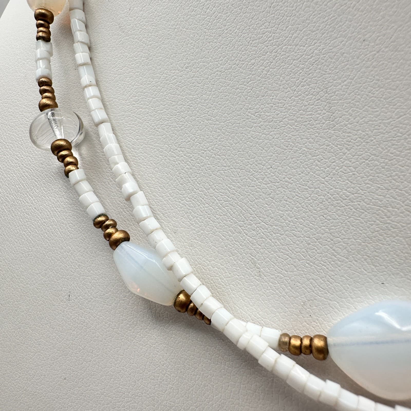 Vintage 90s Cookie Lee Double Strand Beaded Gold Tone Necklace Boho Jewelry - Thumbnail 4