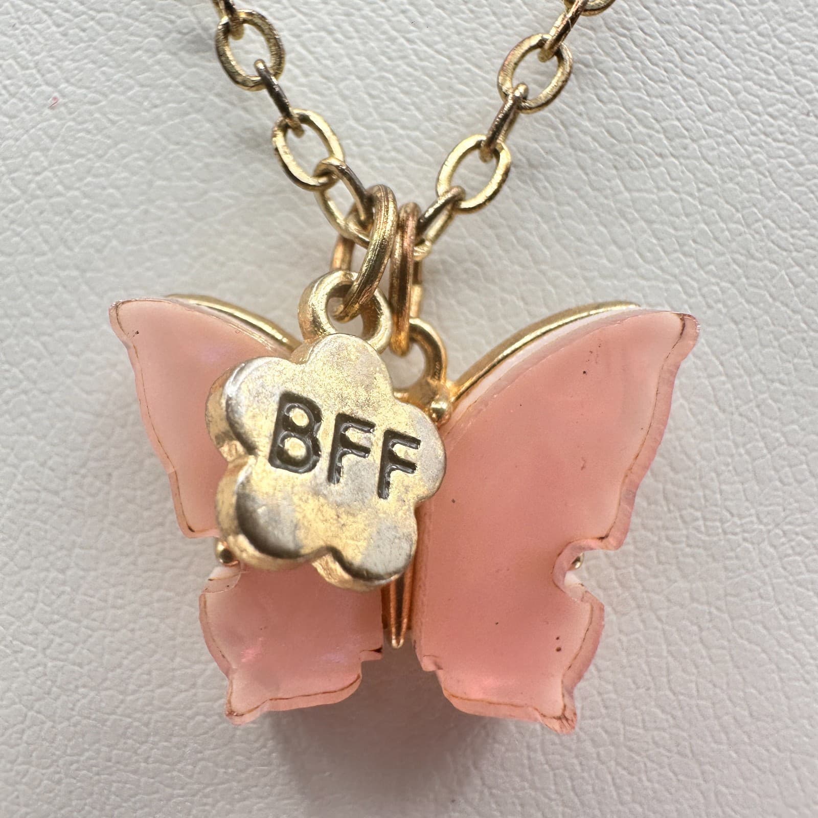 Vintage Y2K Pink Butterfly BFF Necklace Gold Tone Charm Women's Classic Jewelry - Thumbnail 3