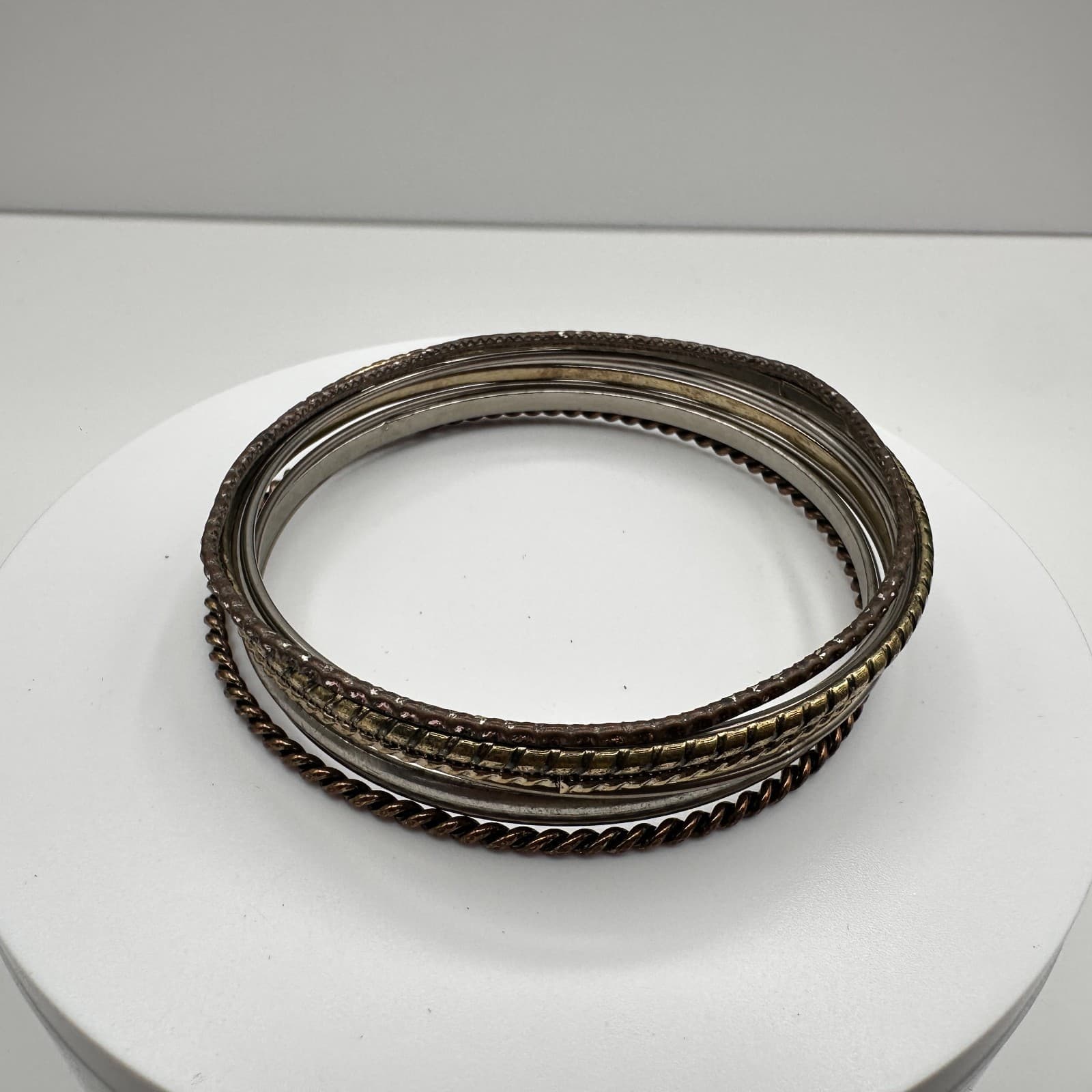 Vintage 80s 90s Stackable Bangle Set Retro Women's Classic Fashion Jewelry - Thumbnail 2