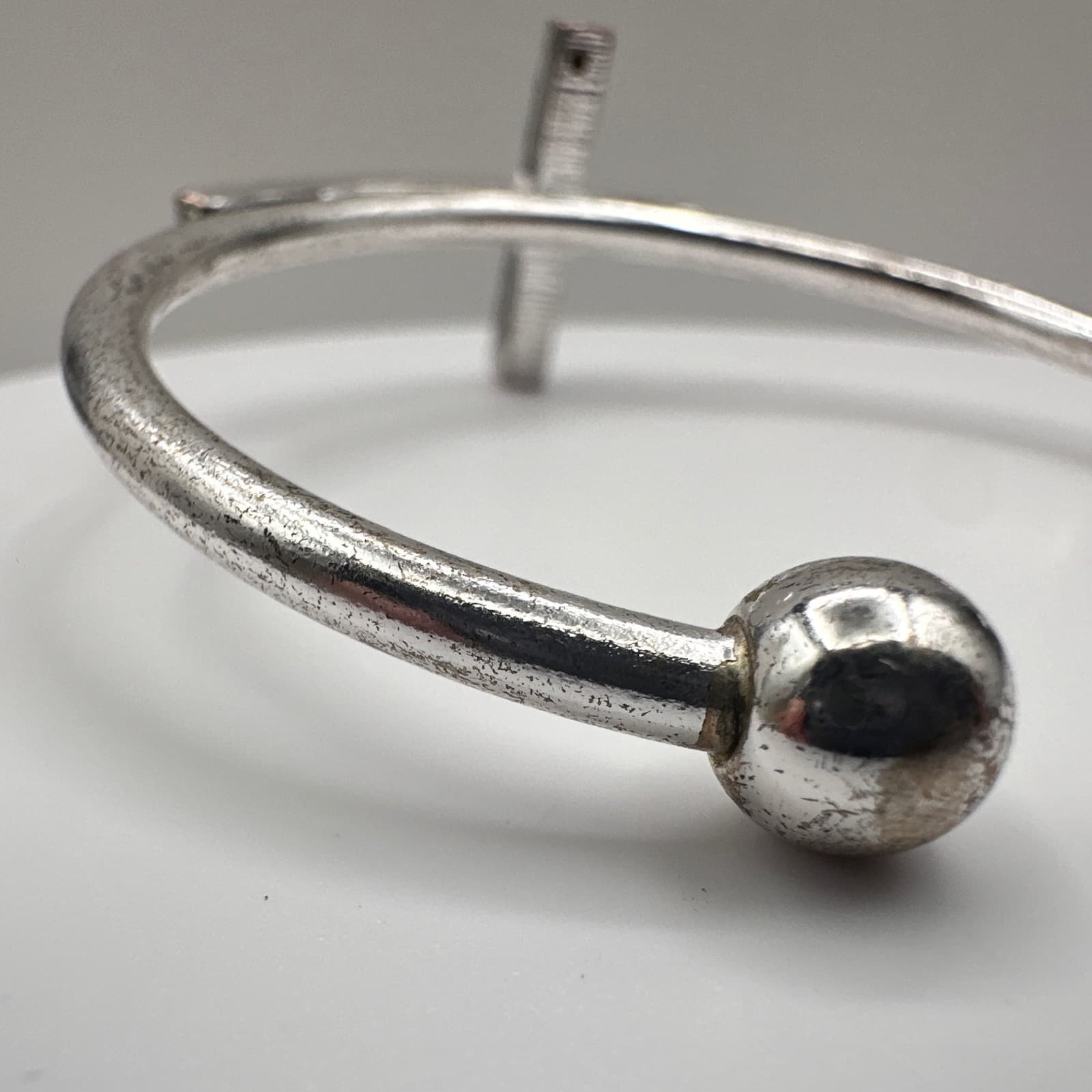 Vintage 90s Silver Tone Rhinestone Cross Cuff Bracelet Religious Fashion Jewelry - Thumbnail 10