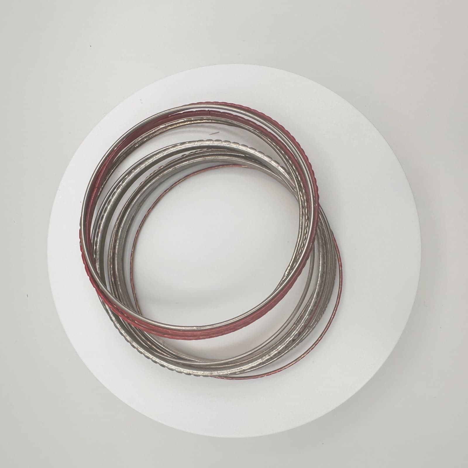 Vintage 90s Mixed Metal Stackable Textured Bangle Set Boho Women's Jewelry - Thumbnail 7