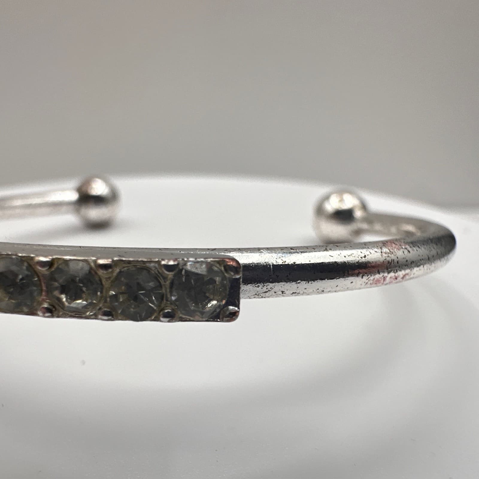 Vintage 90s Silver Tone Rhinestone Cross Cuff Bracelet Religious Fashion Jewelry - Thumbnail 7