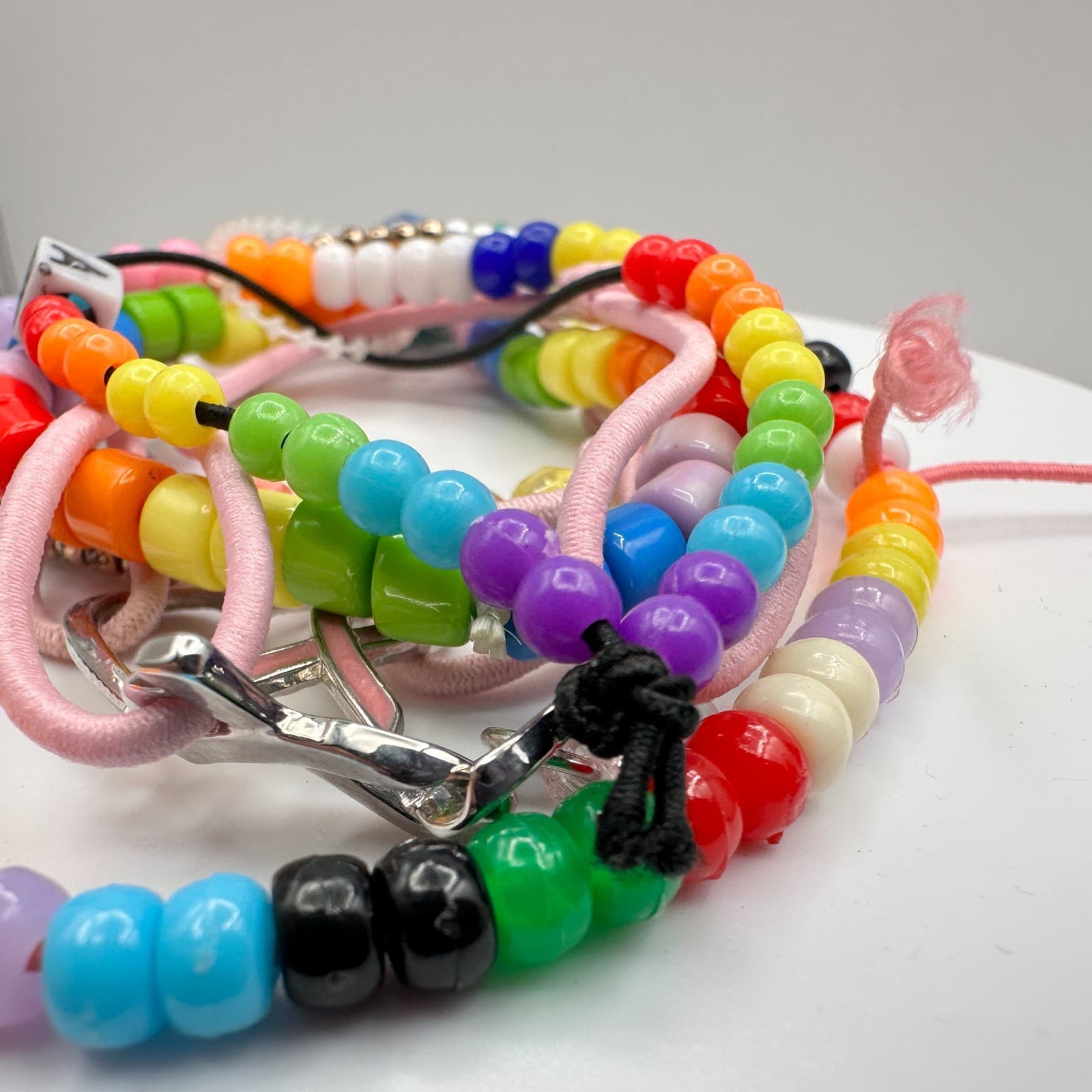 Vintage 90s Y2K Kandi Beaded Bracelet Lot Stitch Charm Women's Classic Jewelry - Thumbnail 8