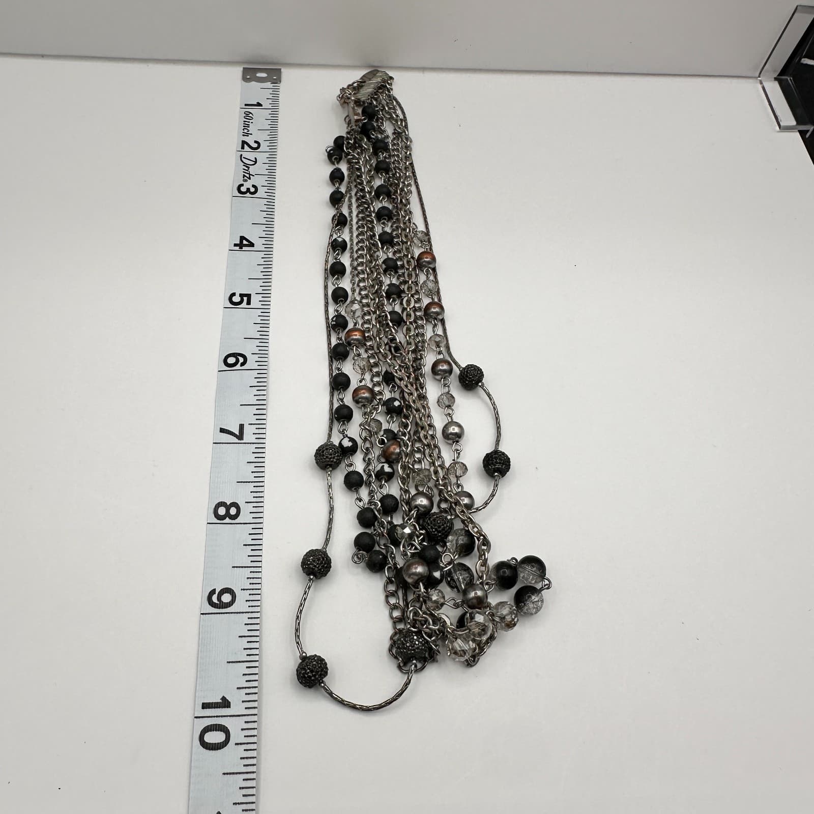 Vintage 90s NY Multi Strand Necklace Silver Tone Beaded Women's Classic Jewelry - Thumbnail 12