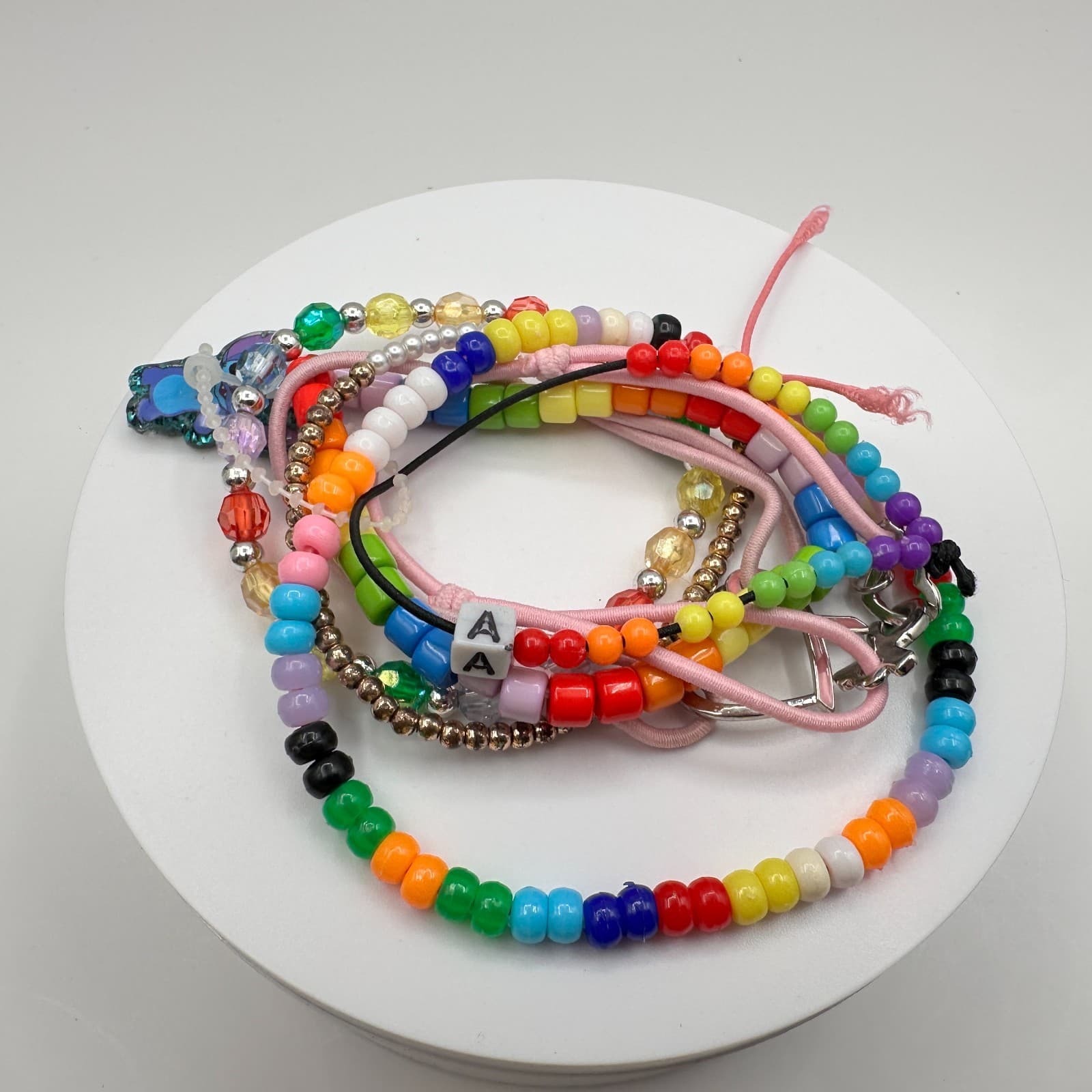 Vintage 90s Y2K Kandi Beaded Bracelet Lot Stitch Charm Women's Classic Jewelry - Thumbnail 2