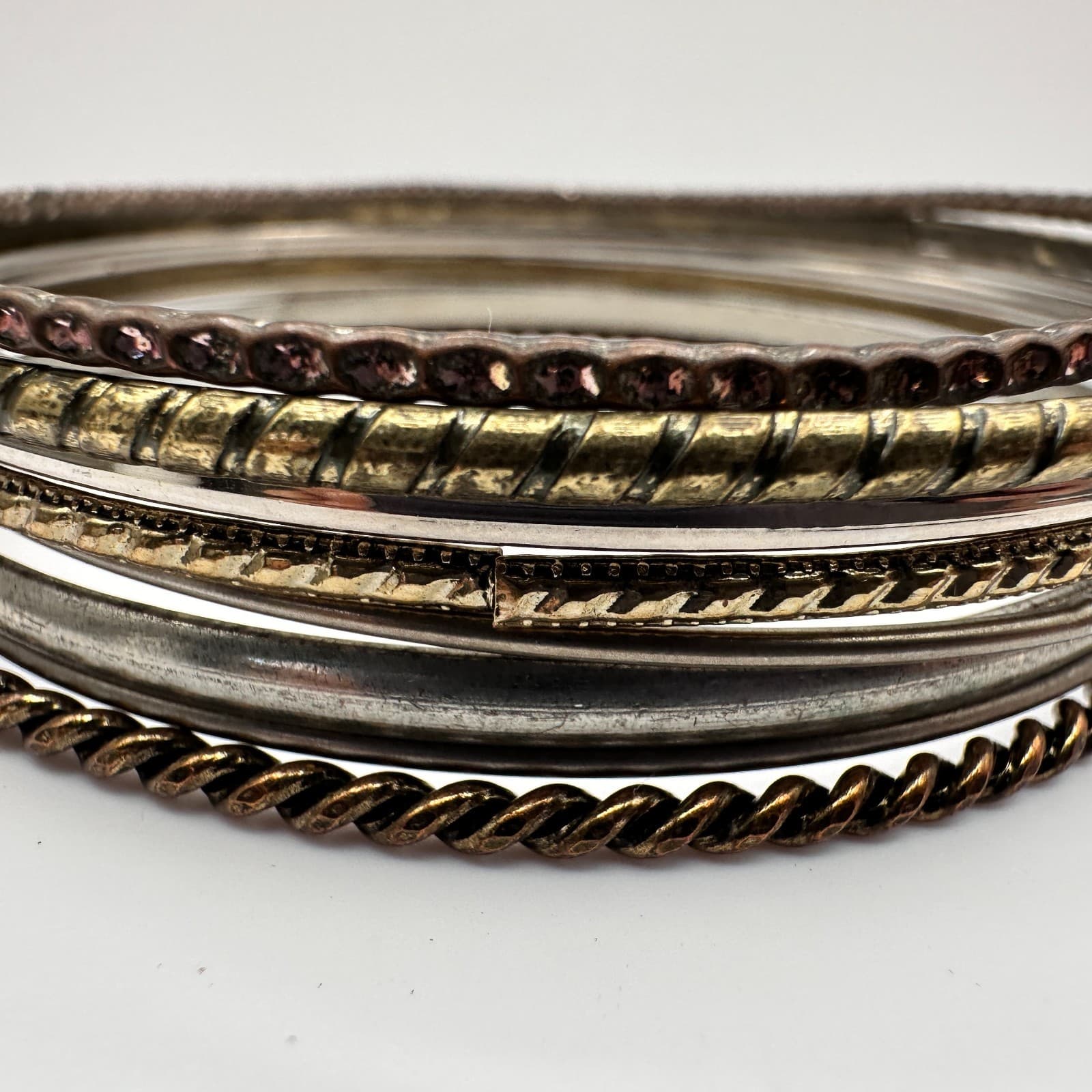 Vintage 80s 90s Stackable Bangle Set Retro Women's Classic Fashion Jewelry - Thumbnail 5