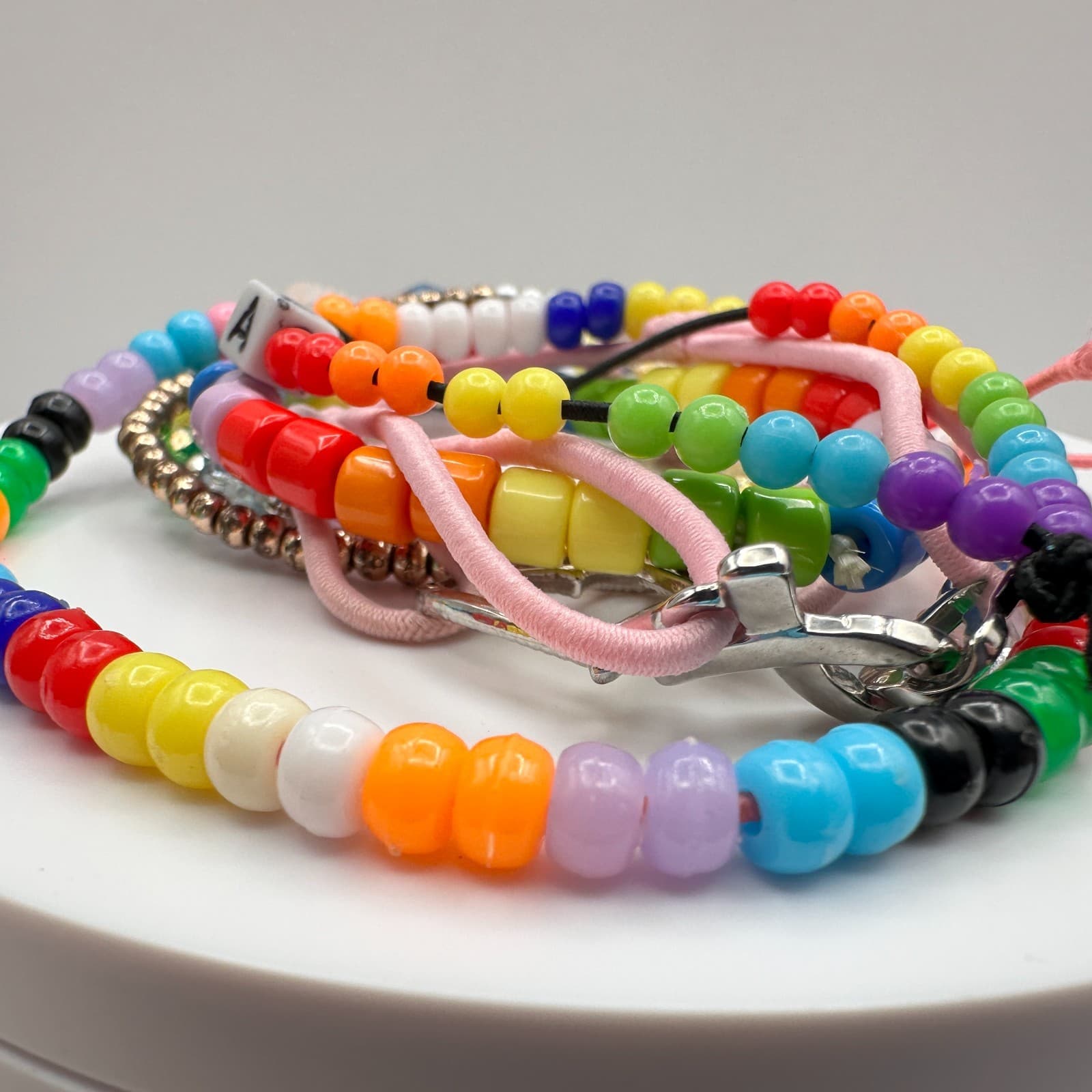 Vintage 90s Y2K Kandi Beaded Bracelet Lot Stitch Charm Women's Classic Jewelry - Thumbnail 5