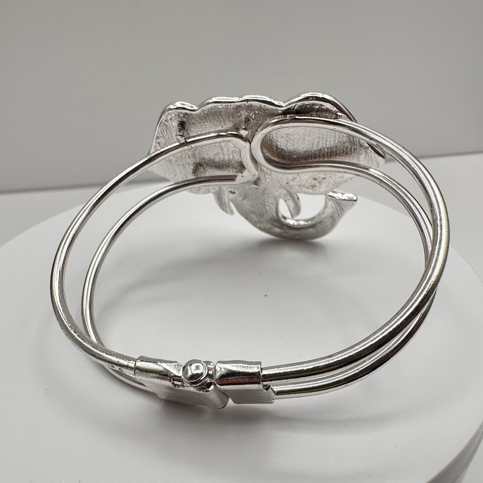 Vintage 90s Black Enamel Elephant Bracelet Silver Tone Women's Classic Jewelry - Thumbnail 8