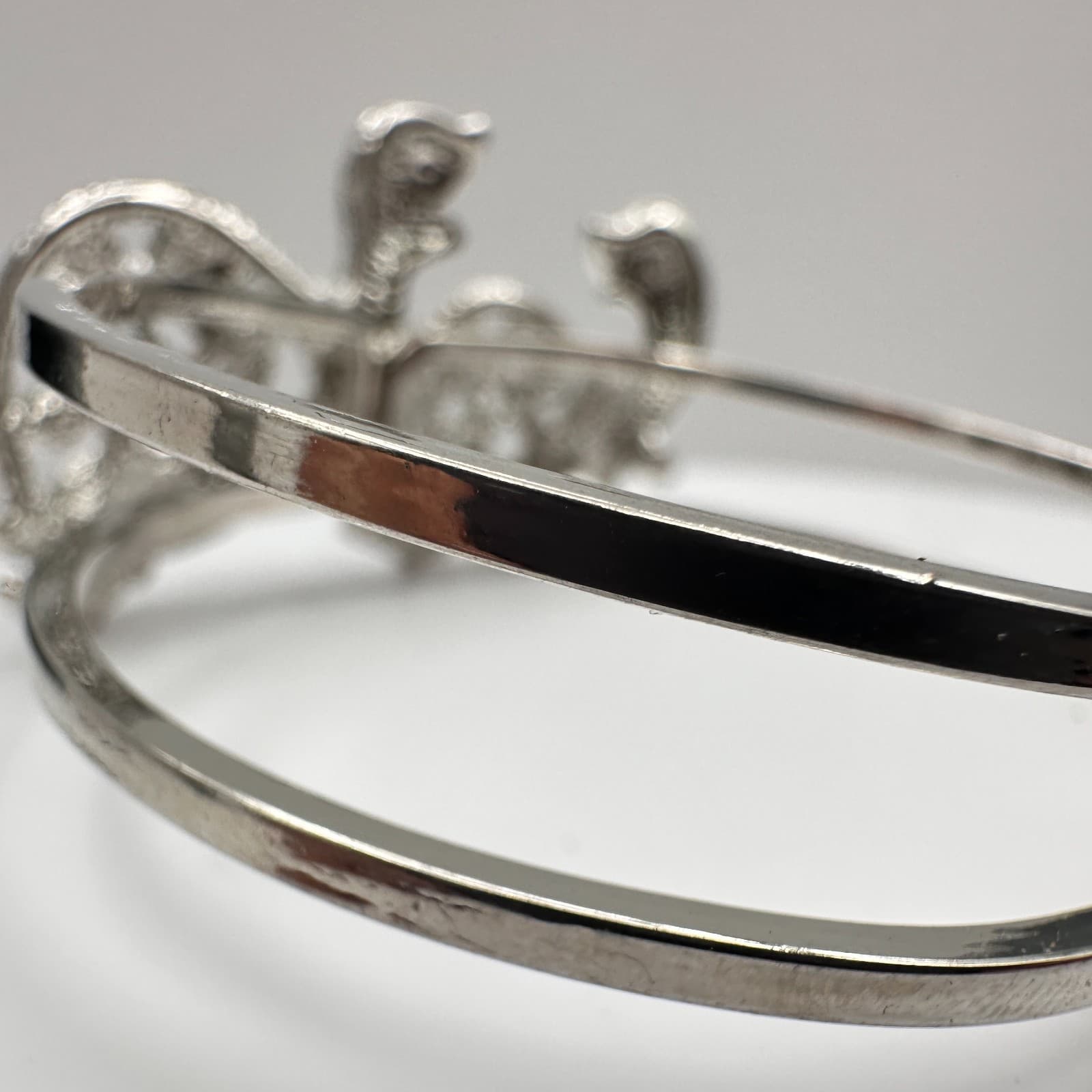 Vintage 90s Silver Tone Lizard Gecko Bracelet Blue Rhinestone Women's Jewelry - Thumbnail 11