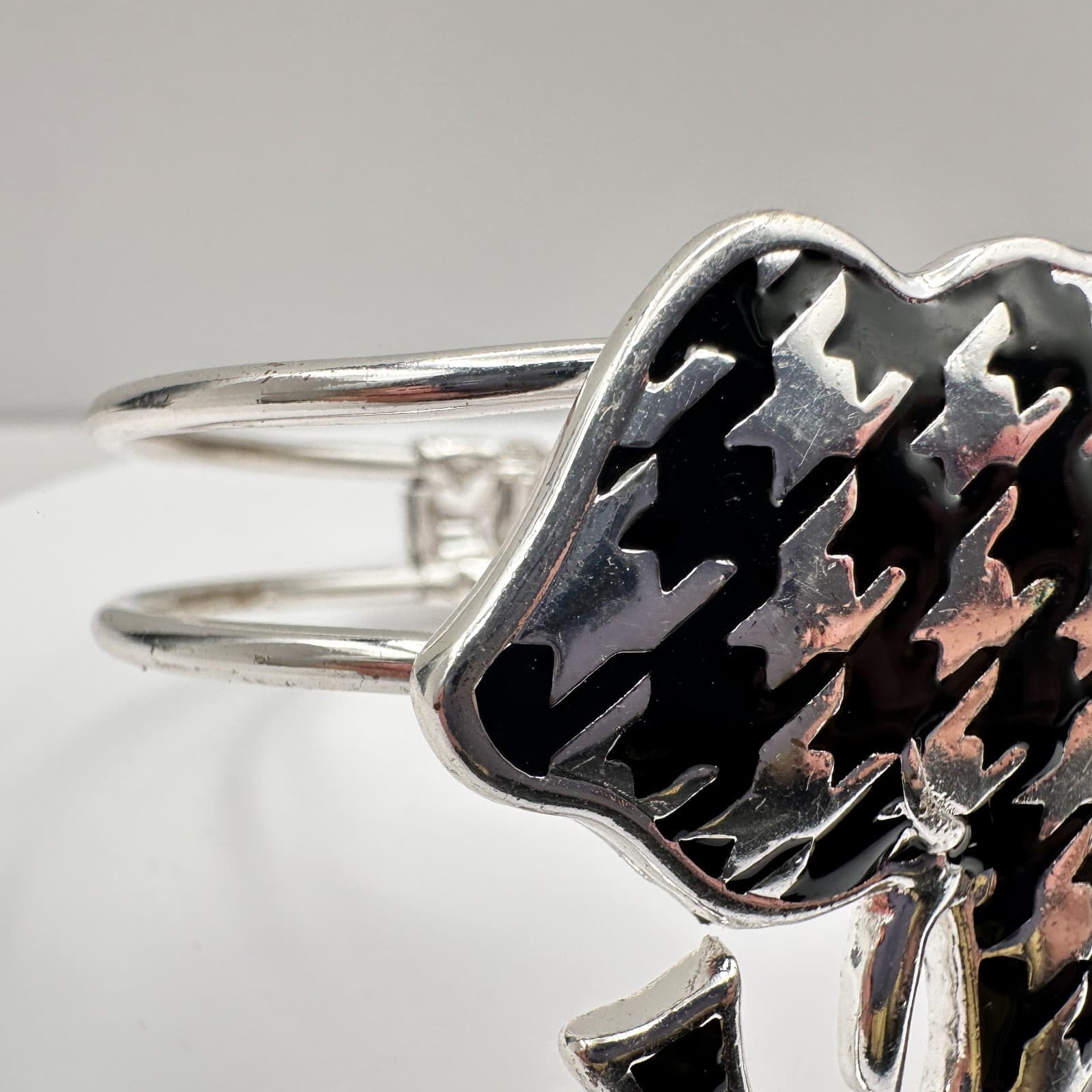 Vintage 90s Black Enamel Elephant Bracelet Silver Tone Women's Classic Jewelry - Thumbnail 3