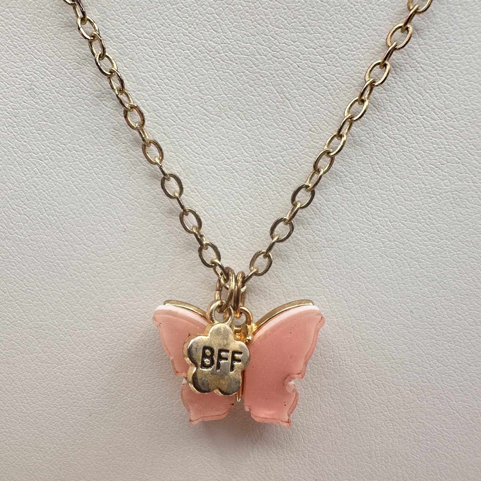 Vintage Y2K Pink Butterfly BFF Necklace Gold Tone Charm Women's Classic Jewelry - Thumbnail 8