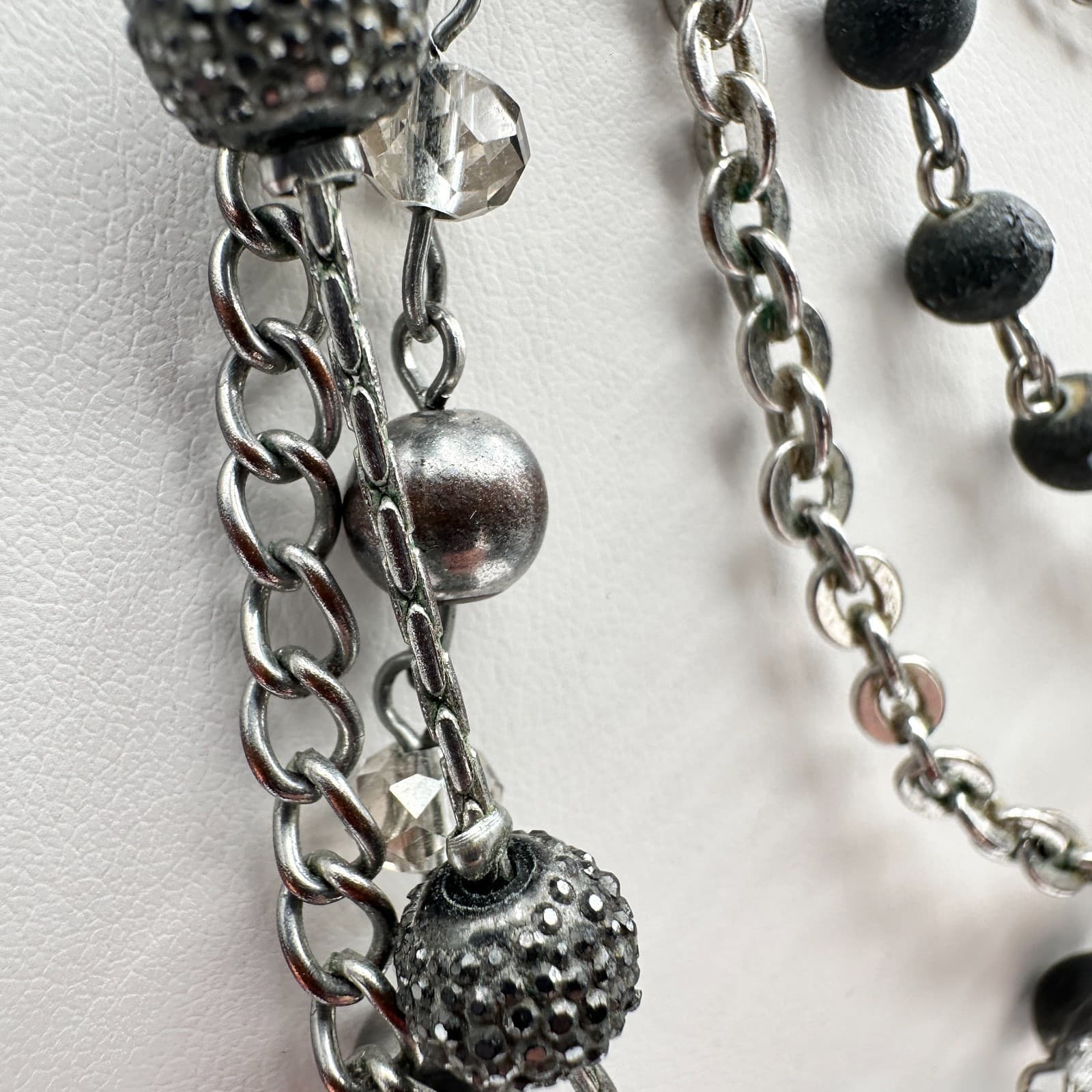 Vintage 90s NY Multi Strand Necklace Silver Tone Beaded Women's Classic Jewelry - Thumbnail 6