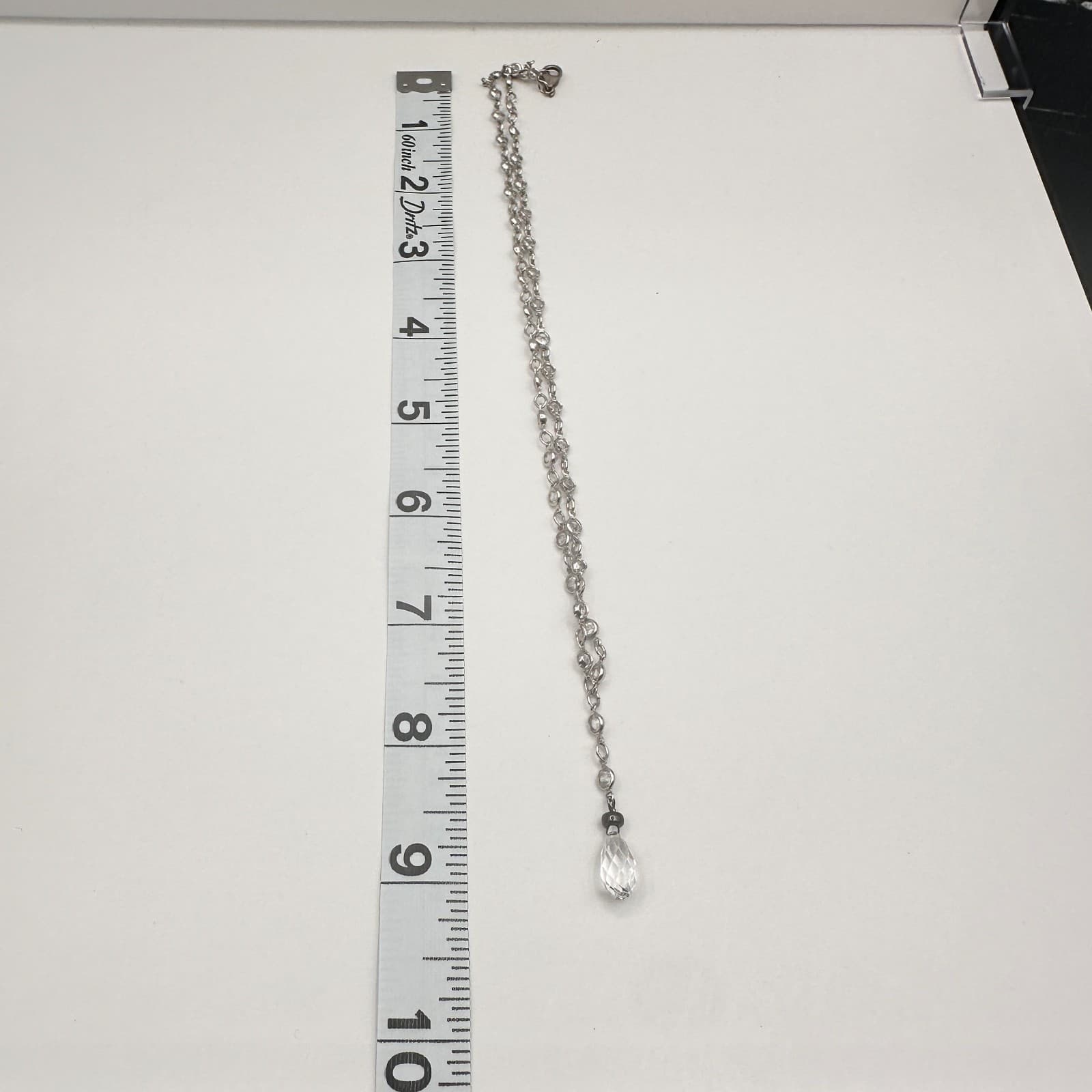 Vintage 90s Y2K Silver Tone Necklace Crystal Teardrop Lariat Y Dainty Elegant - Thumbnail 15