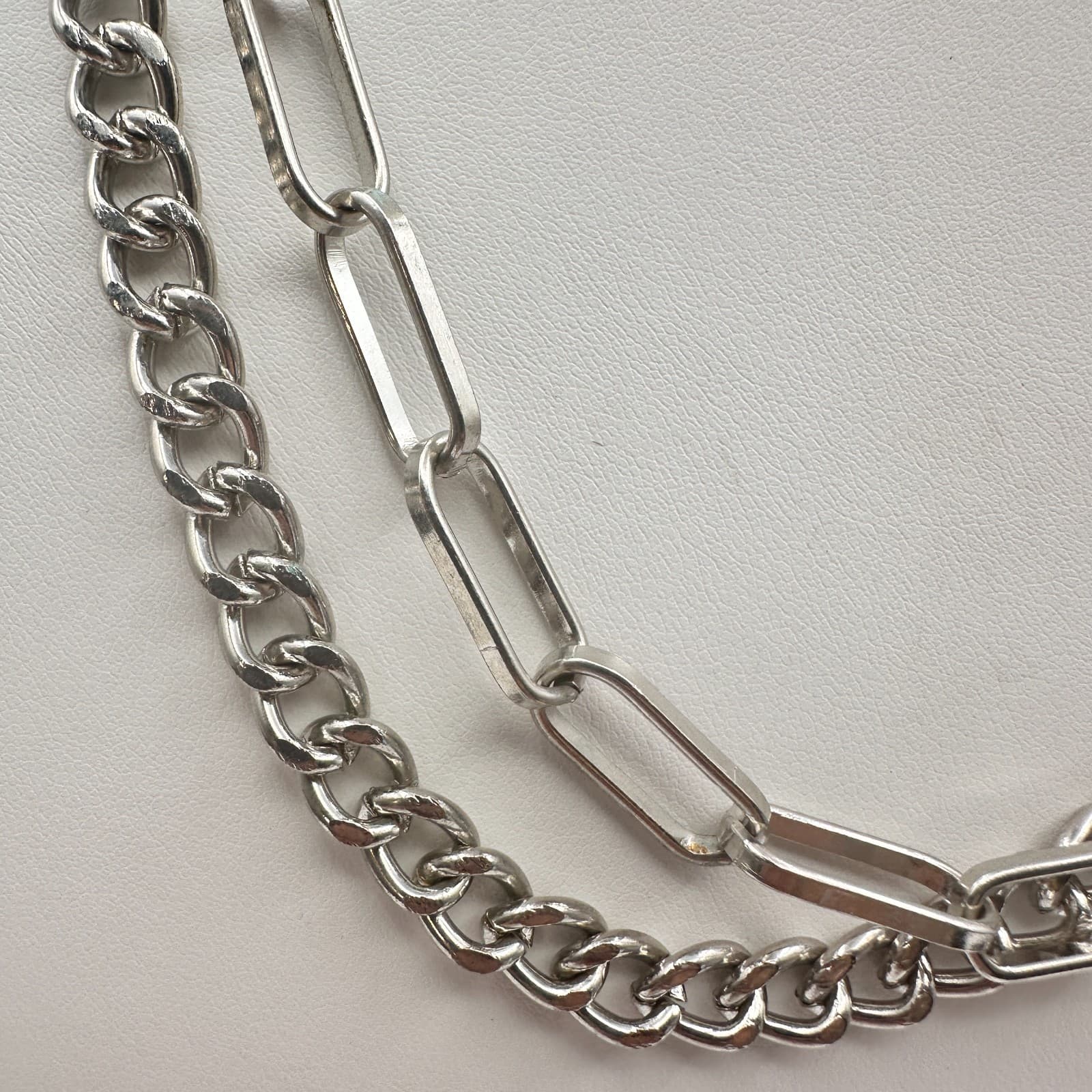 Vintage 80s 90s Y2K Double Layer Silver Tone Chunky Chain Necklace Boho - Thumbnail 2