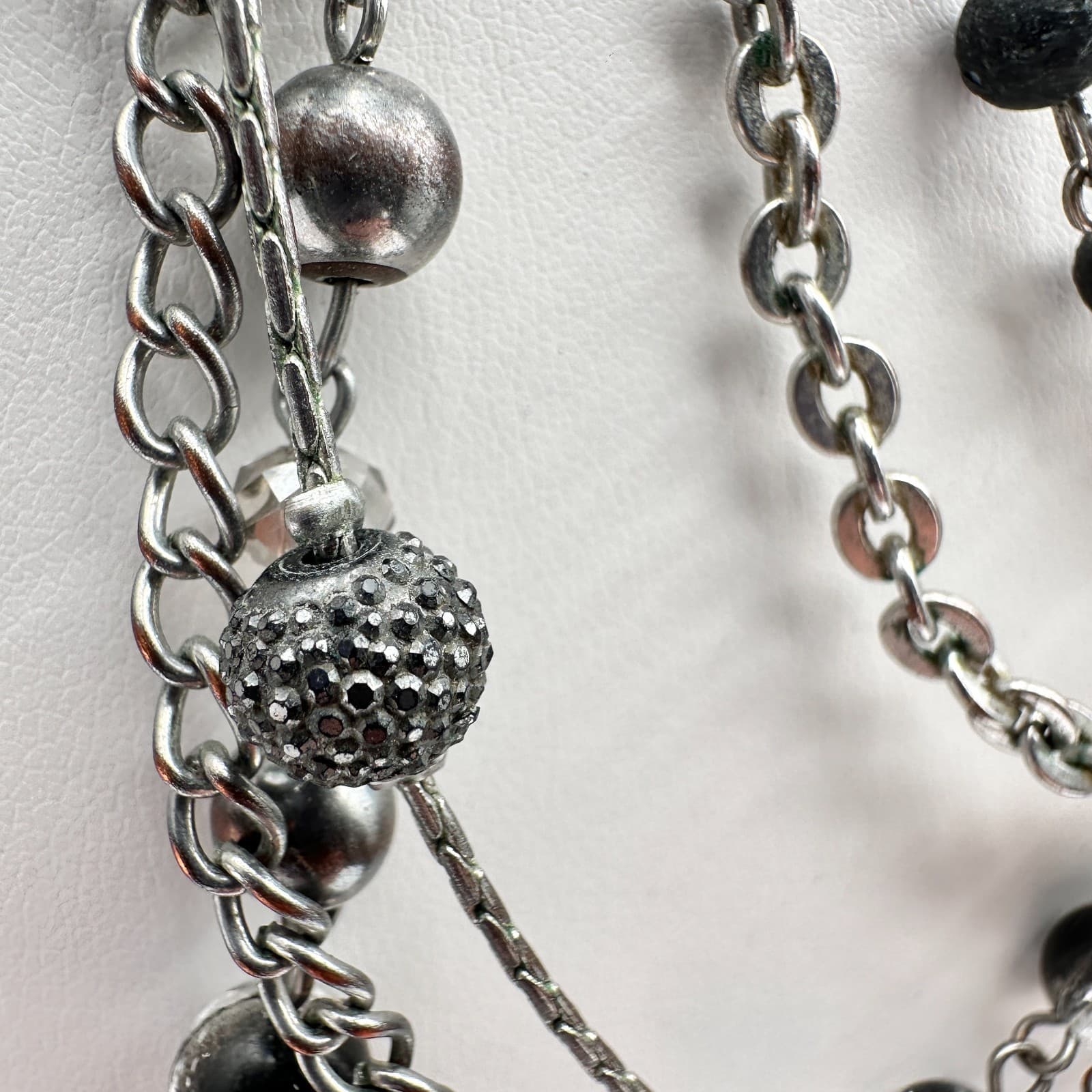 Vintage 90s NY Multi Strand Necklace Silver Tone Beaded Women's Classic Jewelry - Thumbnail 7