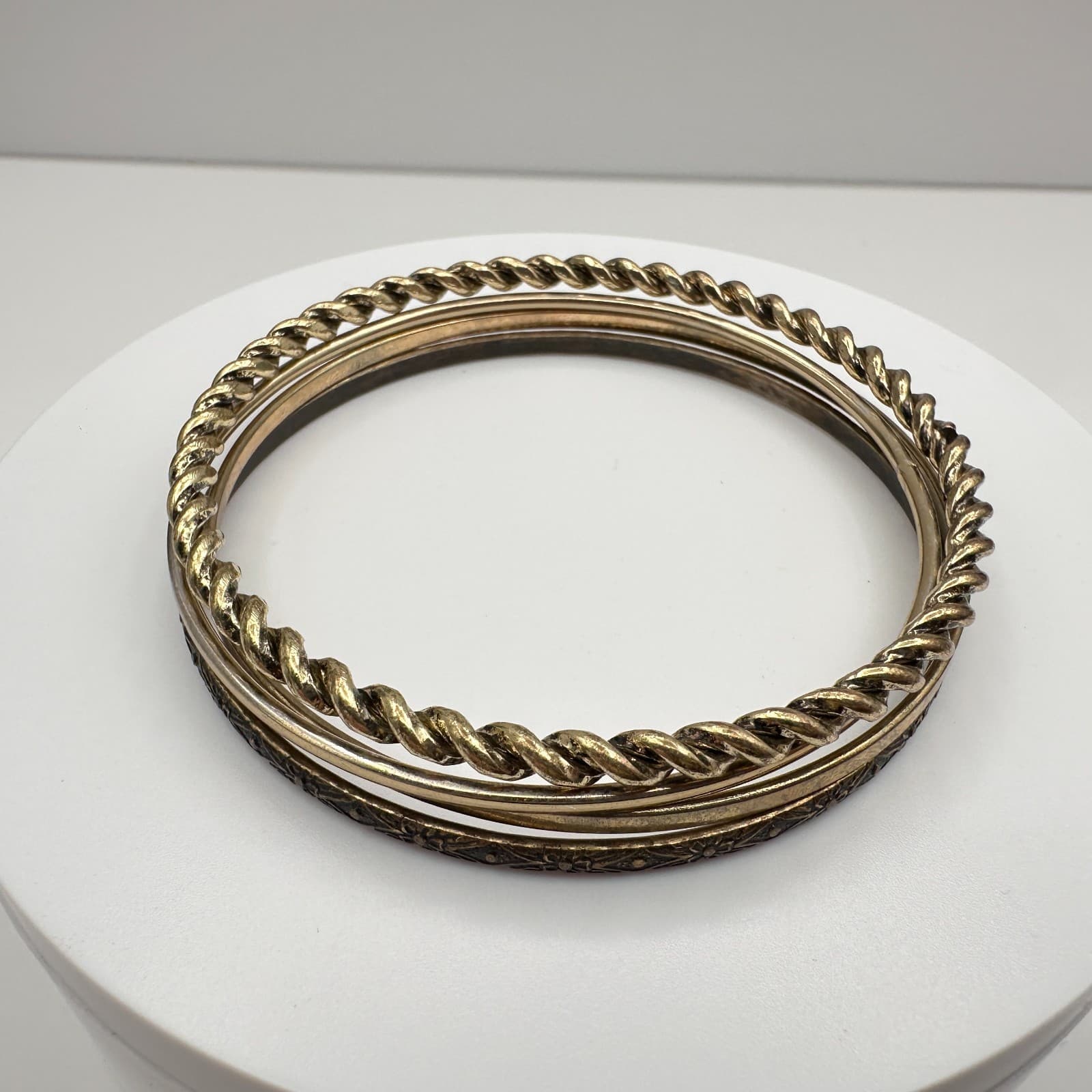 Vintage Y2K Bracelet Set Gold Tone Twisted Etched Stackable Boho Women's Jewelry - Thumbnail 2