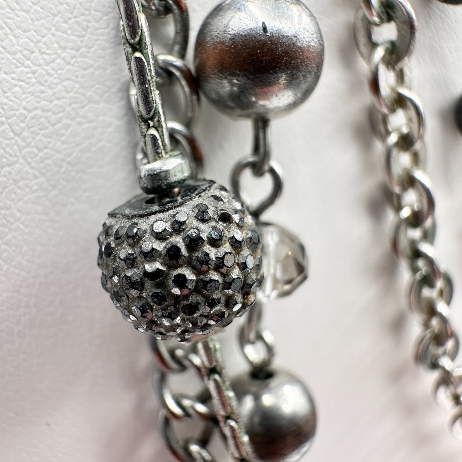 Vintage 90s NY Multi Strand Necklace Silver Tone Beaded Women's Classic Jewelry - Thumbnail 5