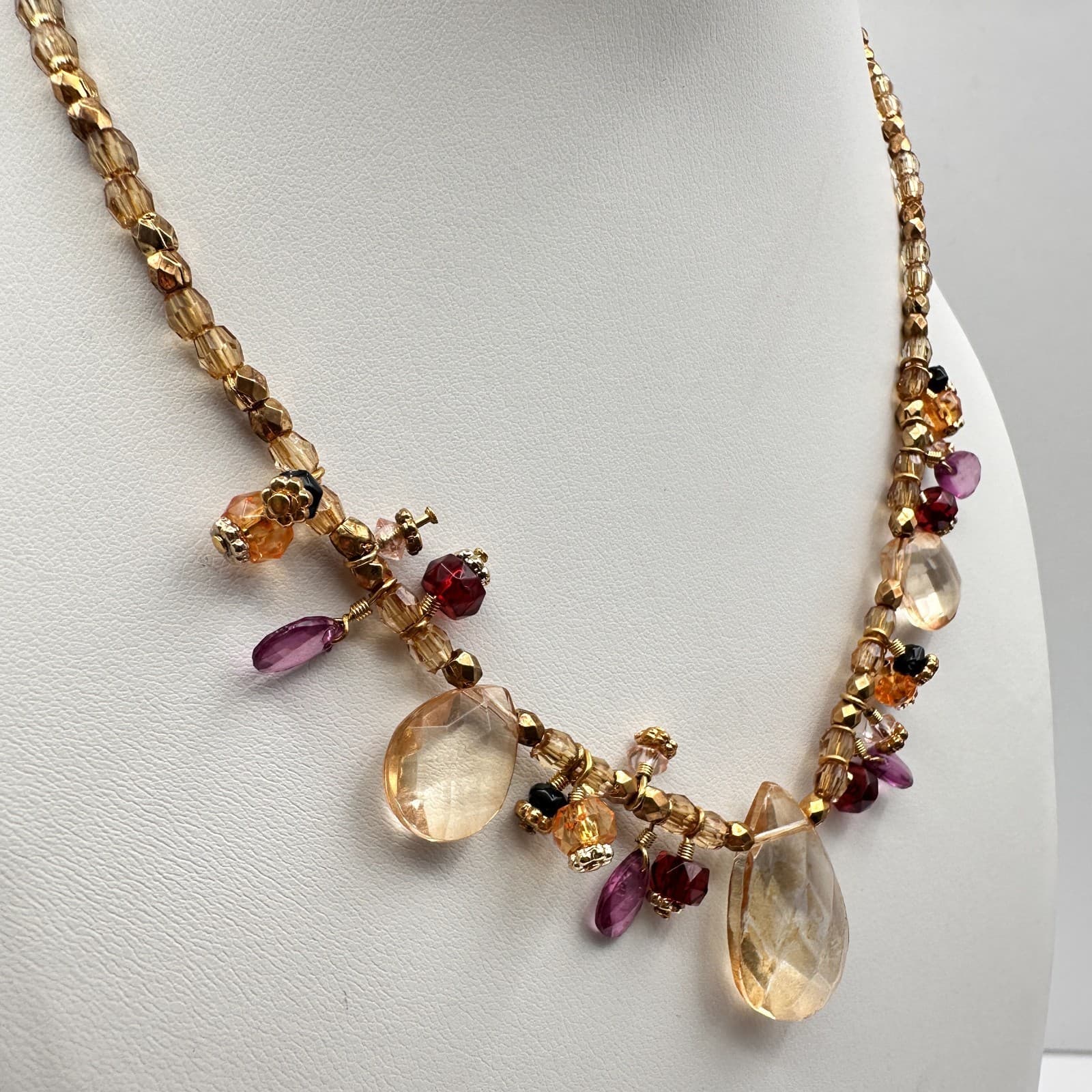 Vintage 90s Cookie Lee Glass Beaded Necklace Gold Tone Women's Classic Jewelry - Thumbnail 10