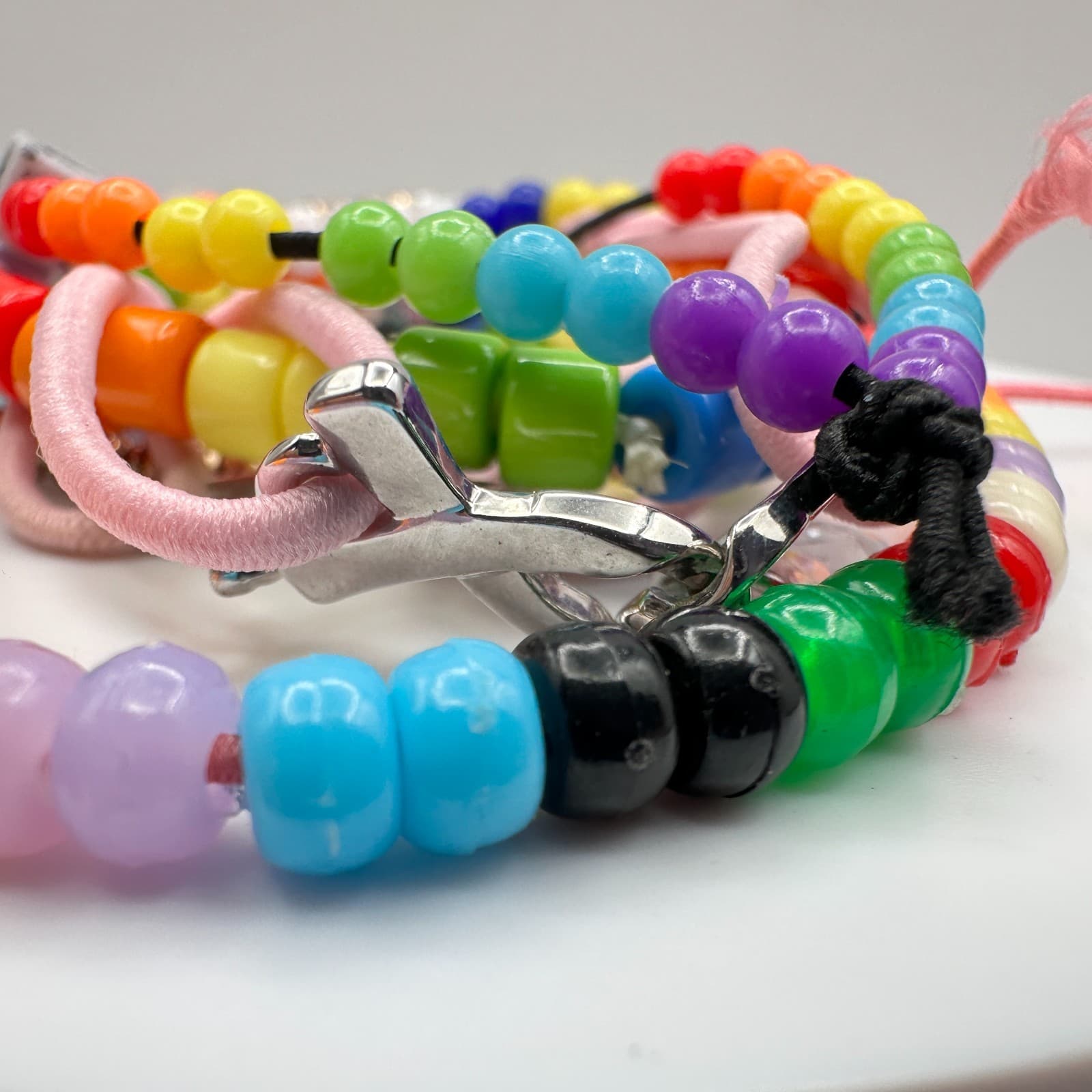 Vintage 90s Y2K Kandi Beaded Bracelet Lot Stitch Charm Women's Classic Jewelry - Thumbnail 7