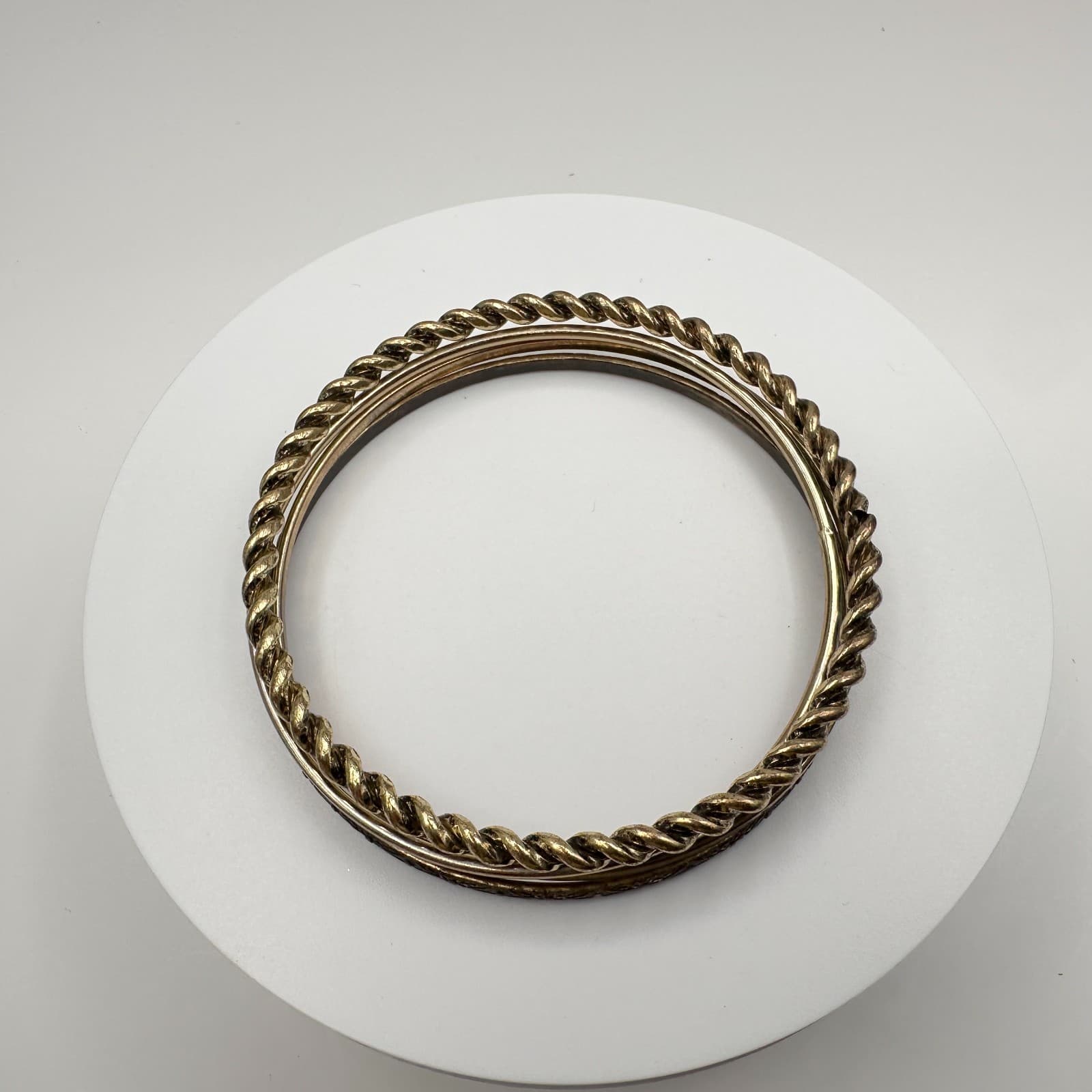 Vintage Y2K Bracelet Set Gold Tone Twisted Etched Stackable Boho Women's Jewelry - Thumbnail 6