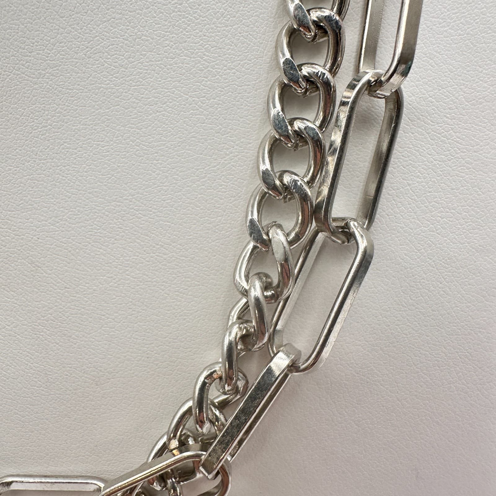 Vintage 80s 90s Y2K Double Layer Silver Tone Chunky Chain Necklace Boho - Thumbnail 3