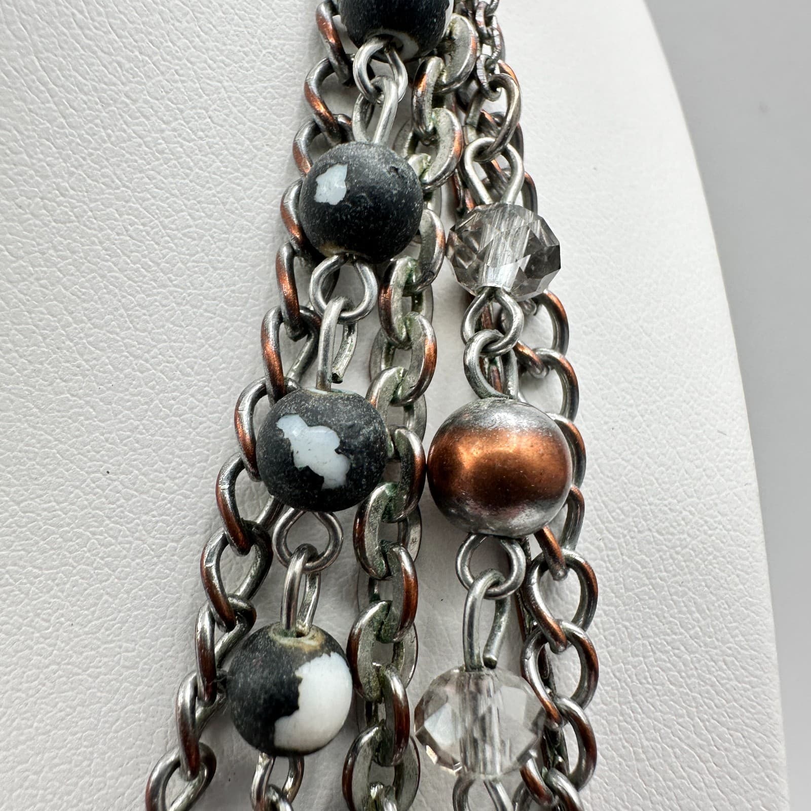 Vintage 90s NY Multi Strand Necklace Silver Tone Beaded Women's Classic Jewelry - Thumbnail 9
