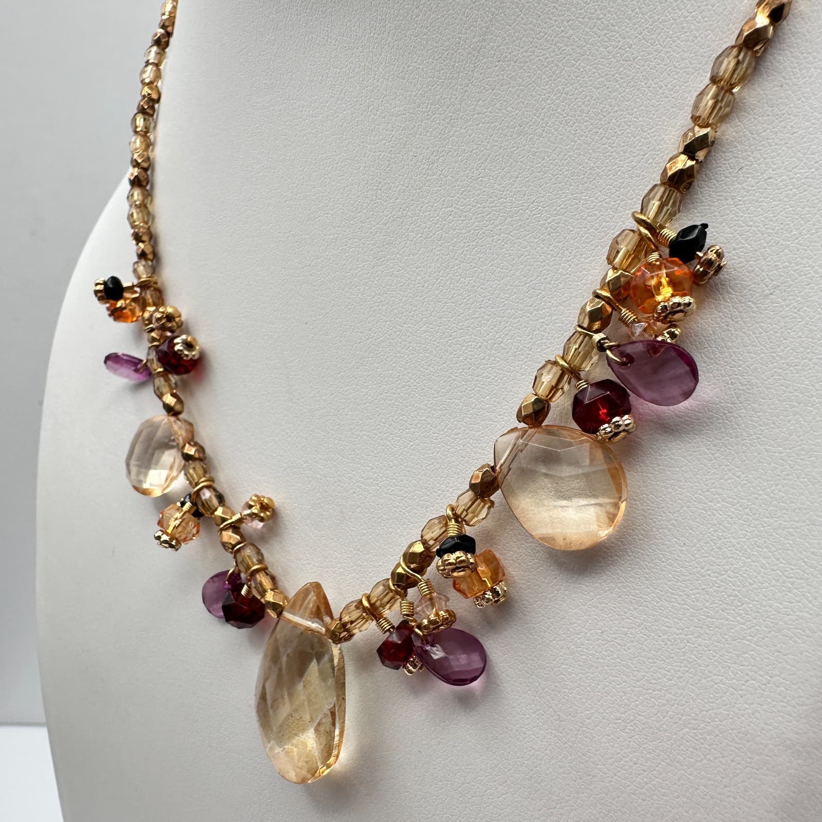 Vintage 90s Cookie Lee Glass Beaded Necklace Gold Tone Women's Classic Jewelry - Thumbnail 11