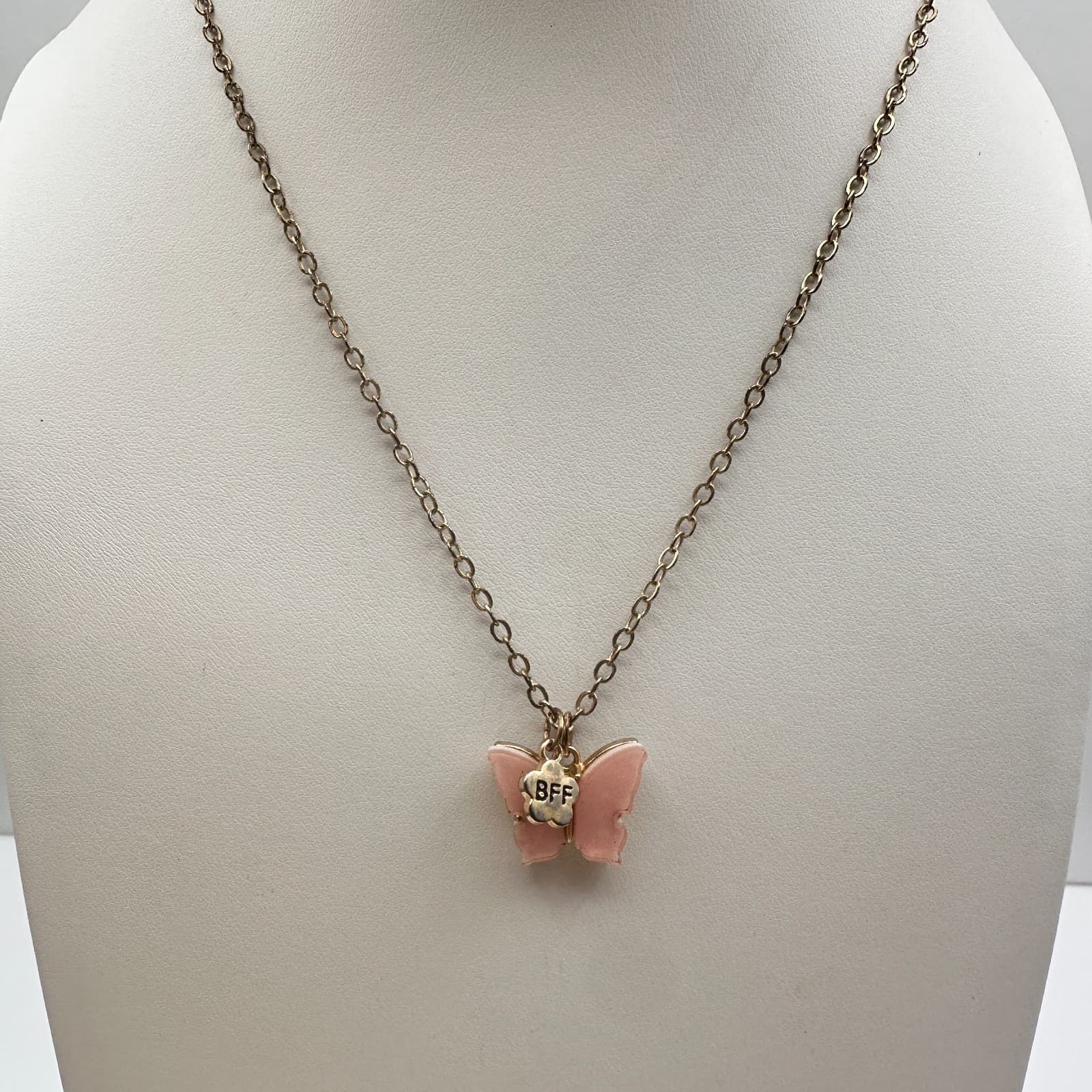 Vintage Y2K Pink Butterfly BFF Necklace Gold Tone Charm Women's Classic Jewelry - Thumbnail 7