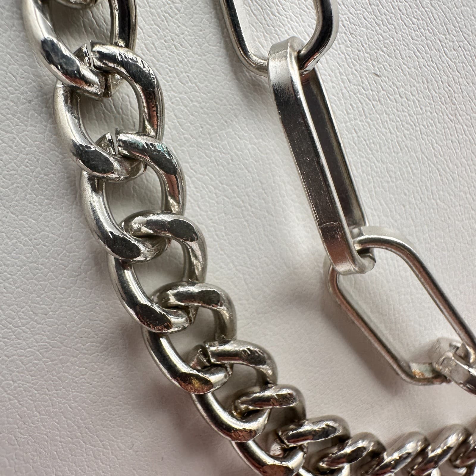 Vintage 80s 90s Y2K Double Layer Silver Tone Chunky Chain Necklace Boho - Thumbnail 6
